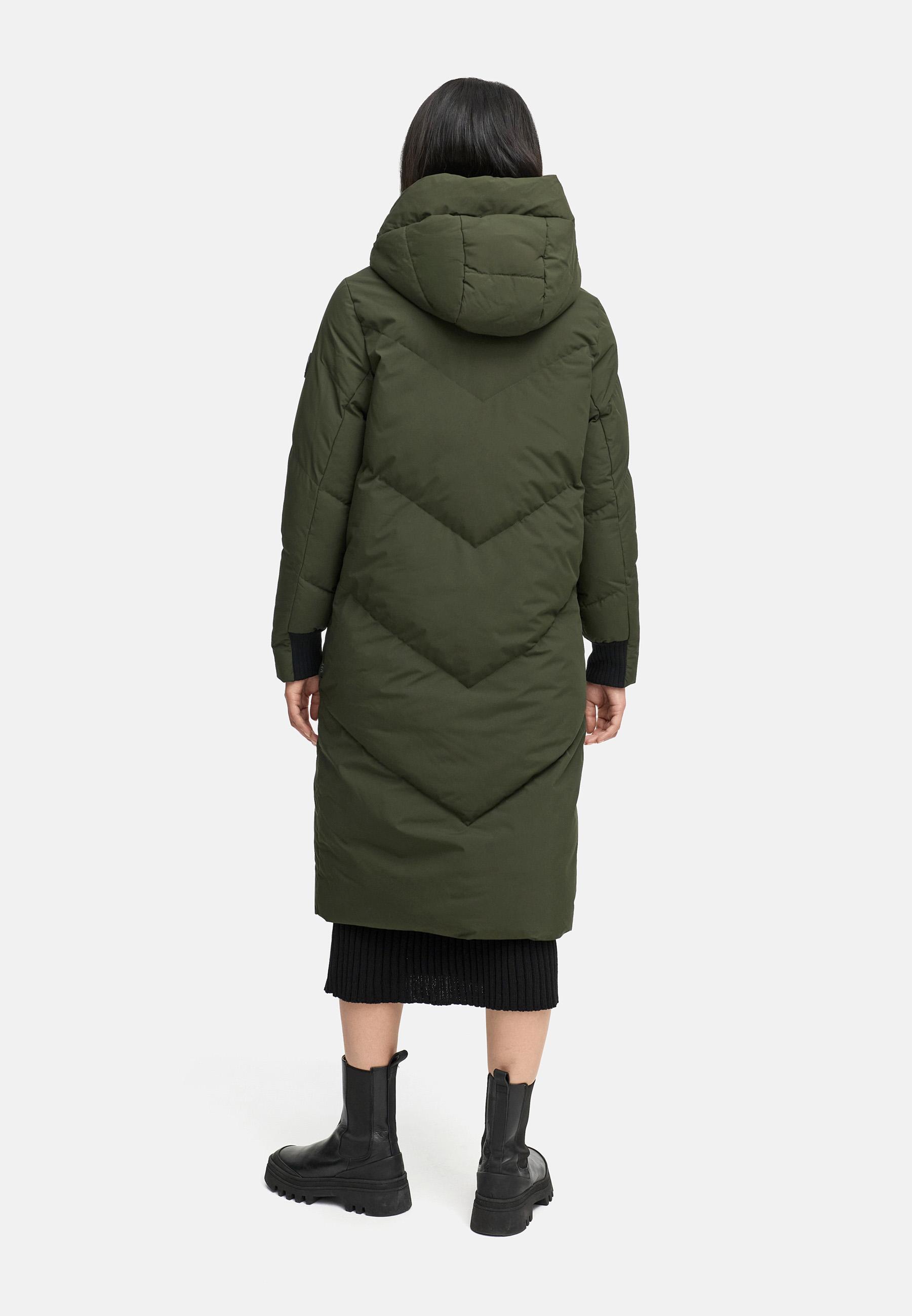 Langer Winter Steppmantel mit abnehmbarer Kapuze "Teonaa 16" Olive