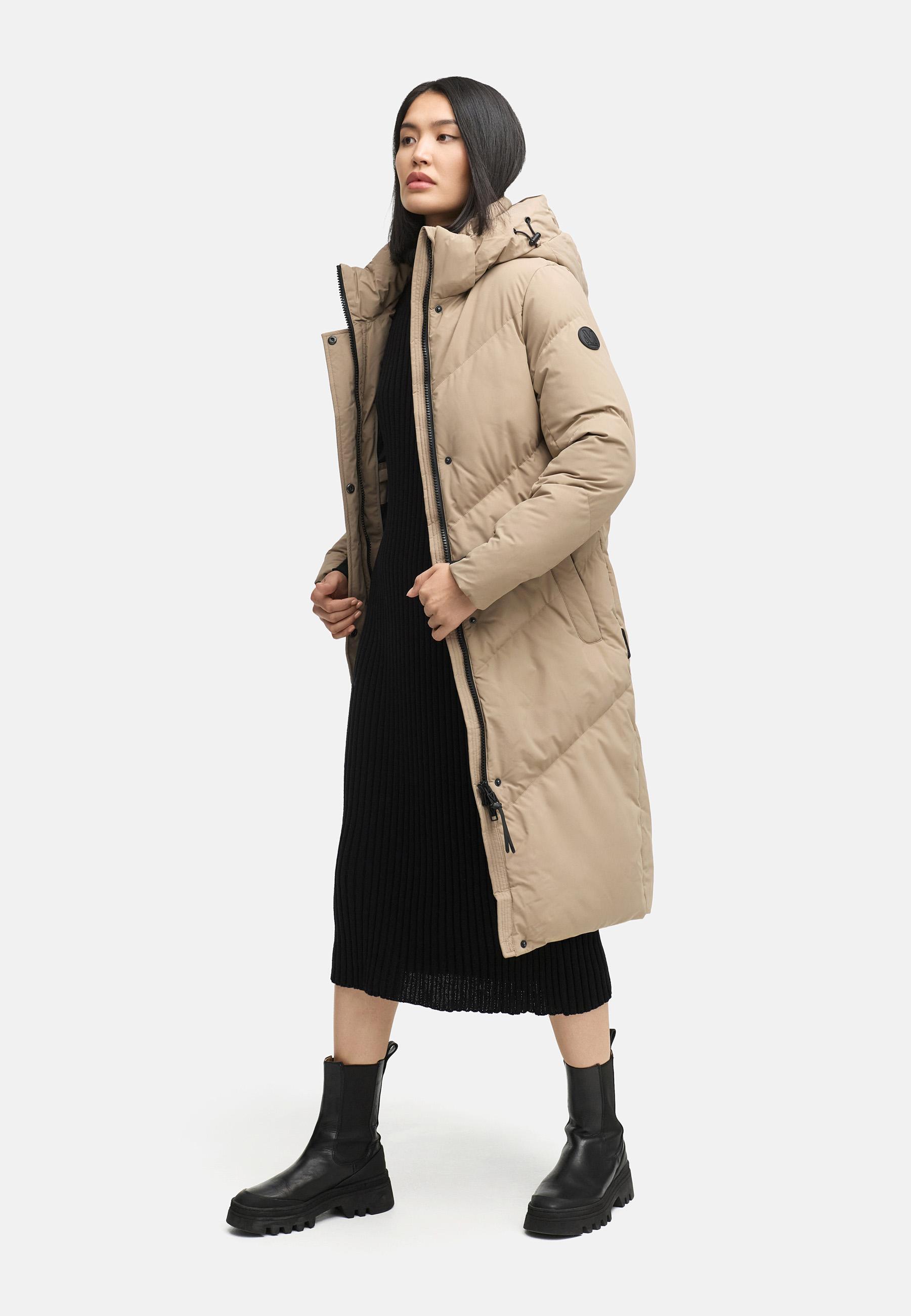 Langer Winter Steppmantel mit abnehmbarer Kapuze "Teonaa 16" Taupe Grey