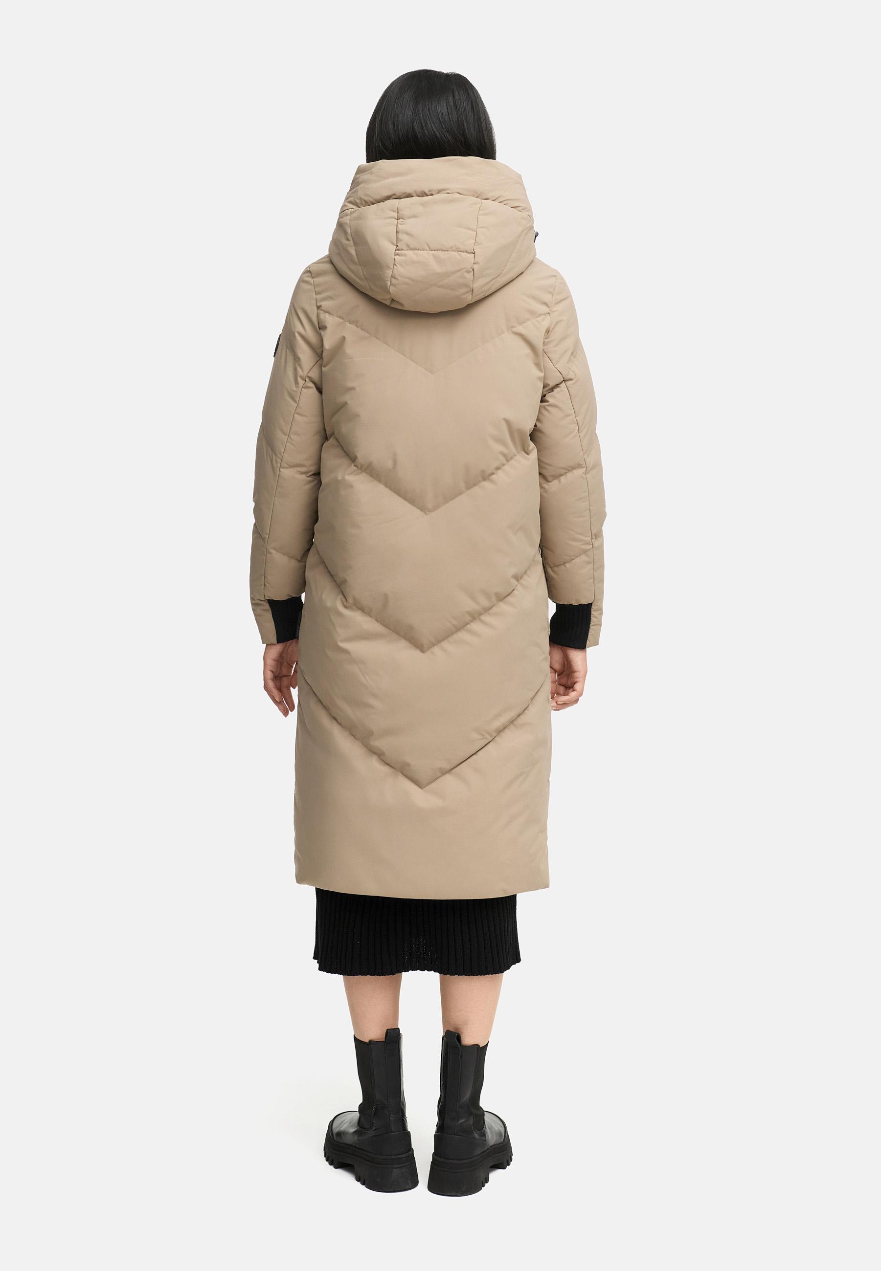 Langer Winter Steppmantel mit abnehmbarer Kapuze "Teonaa 16" Taupe Grey