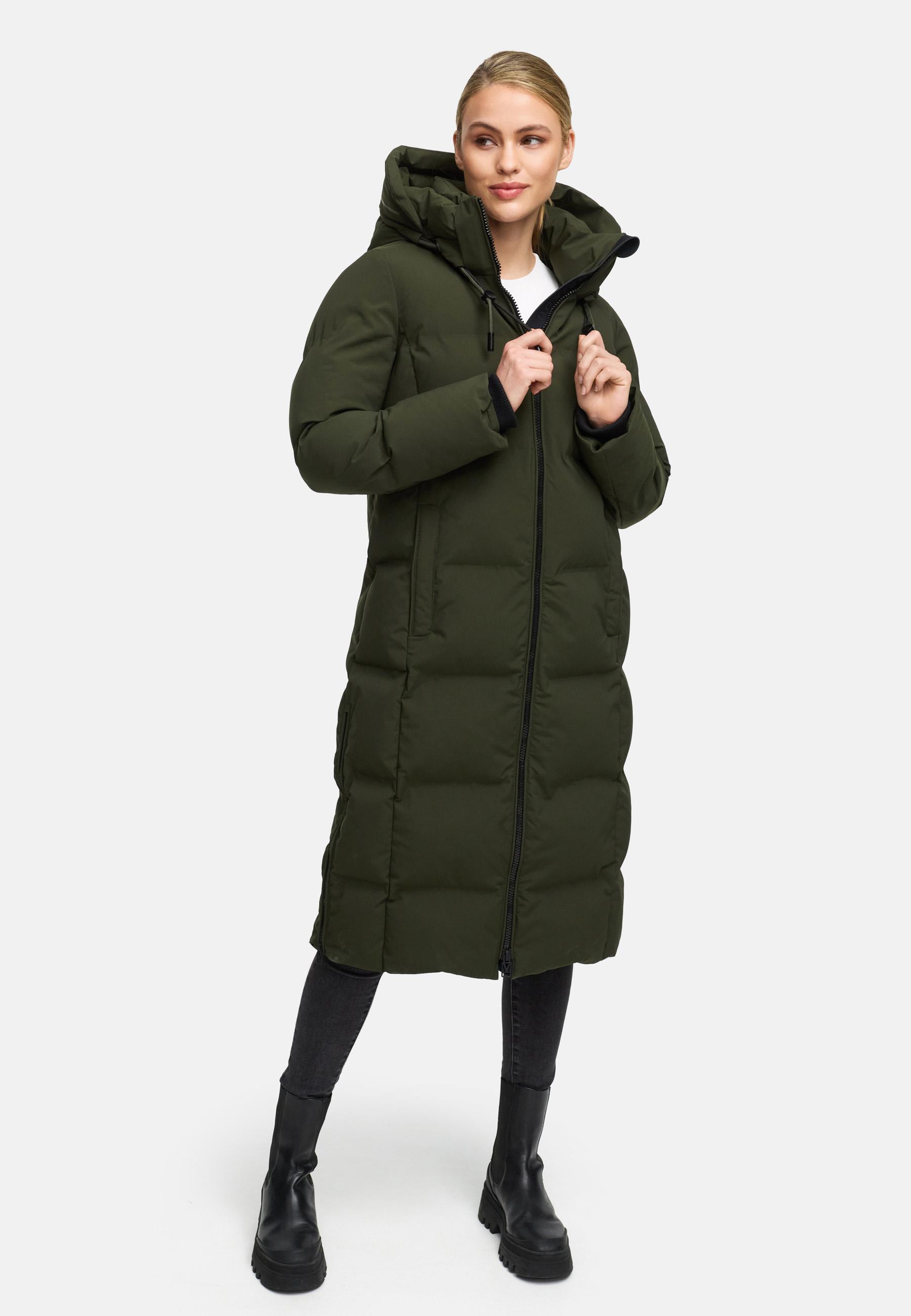 Winter Steppmantel mit Kapuze Tikoraa 16 Dark Olive