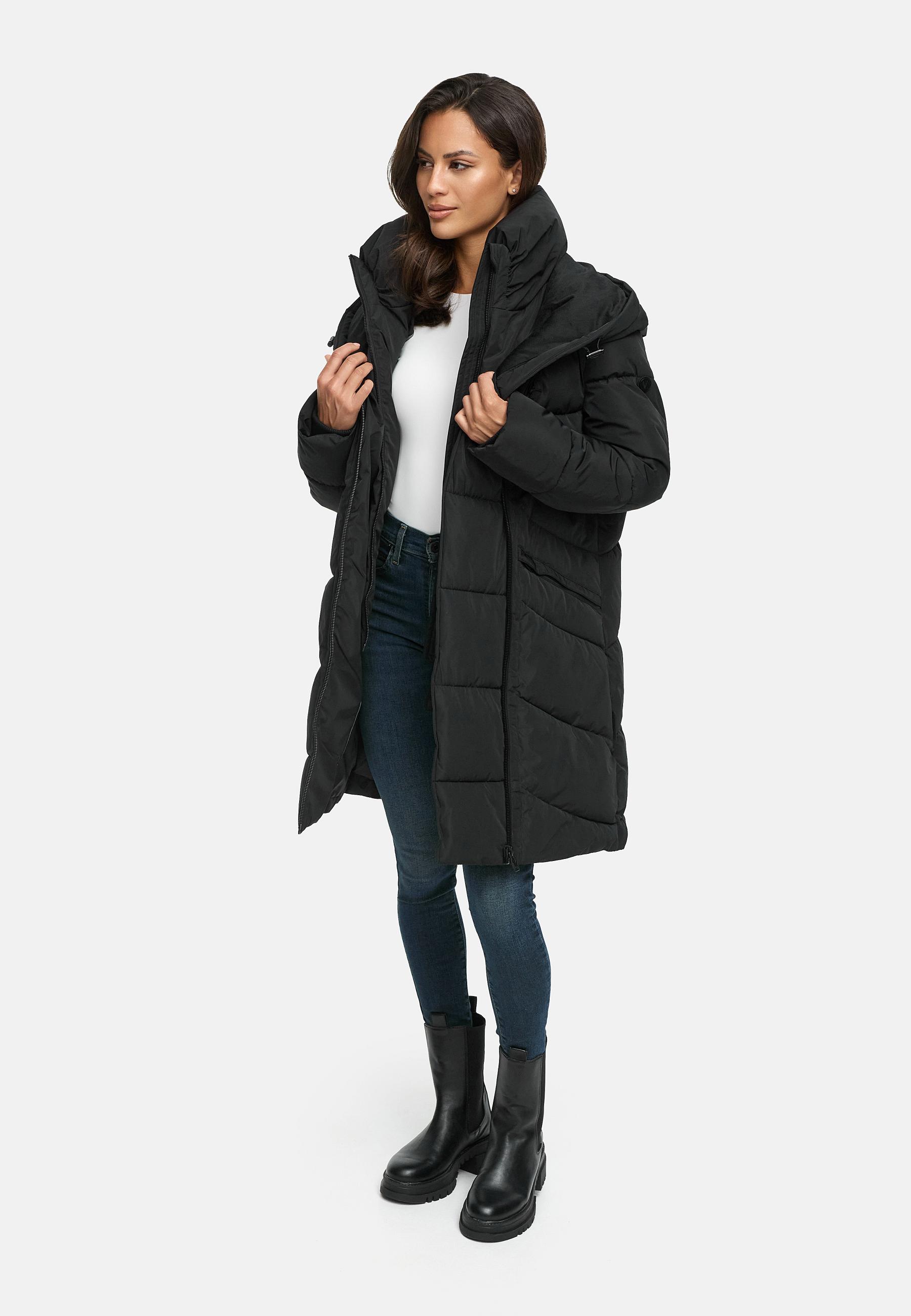 Gesteppter Winter Kurzmantel mit Kapuze "Virenaa 16" Black