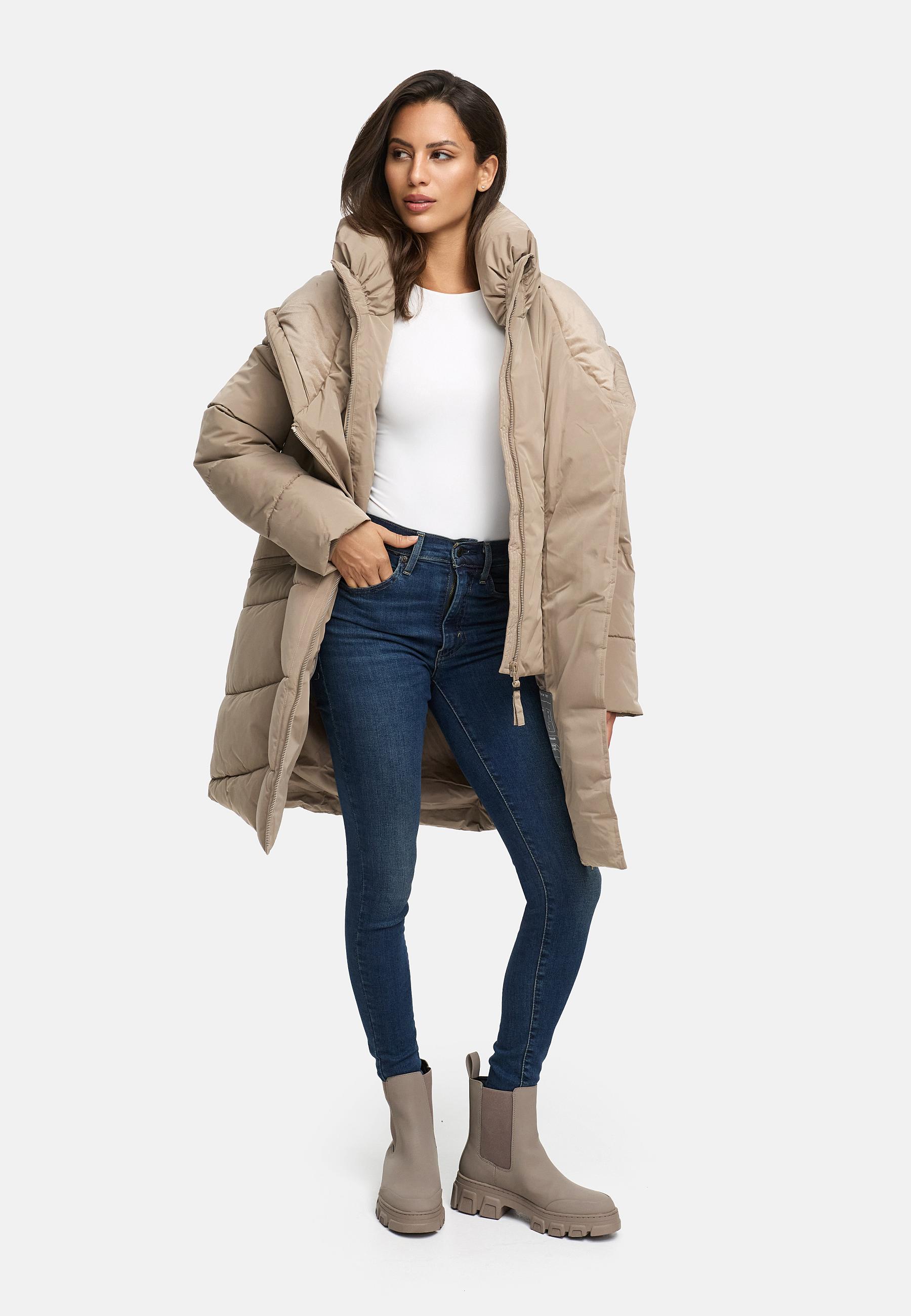 Gesteppter Winter Kurzmantel mit Kapuze "Virenaa 16" Taupe Grey