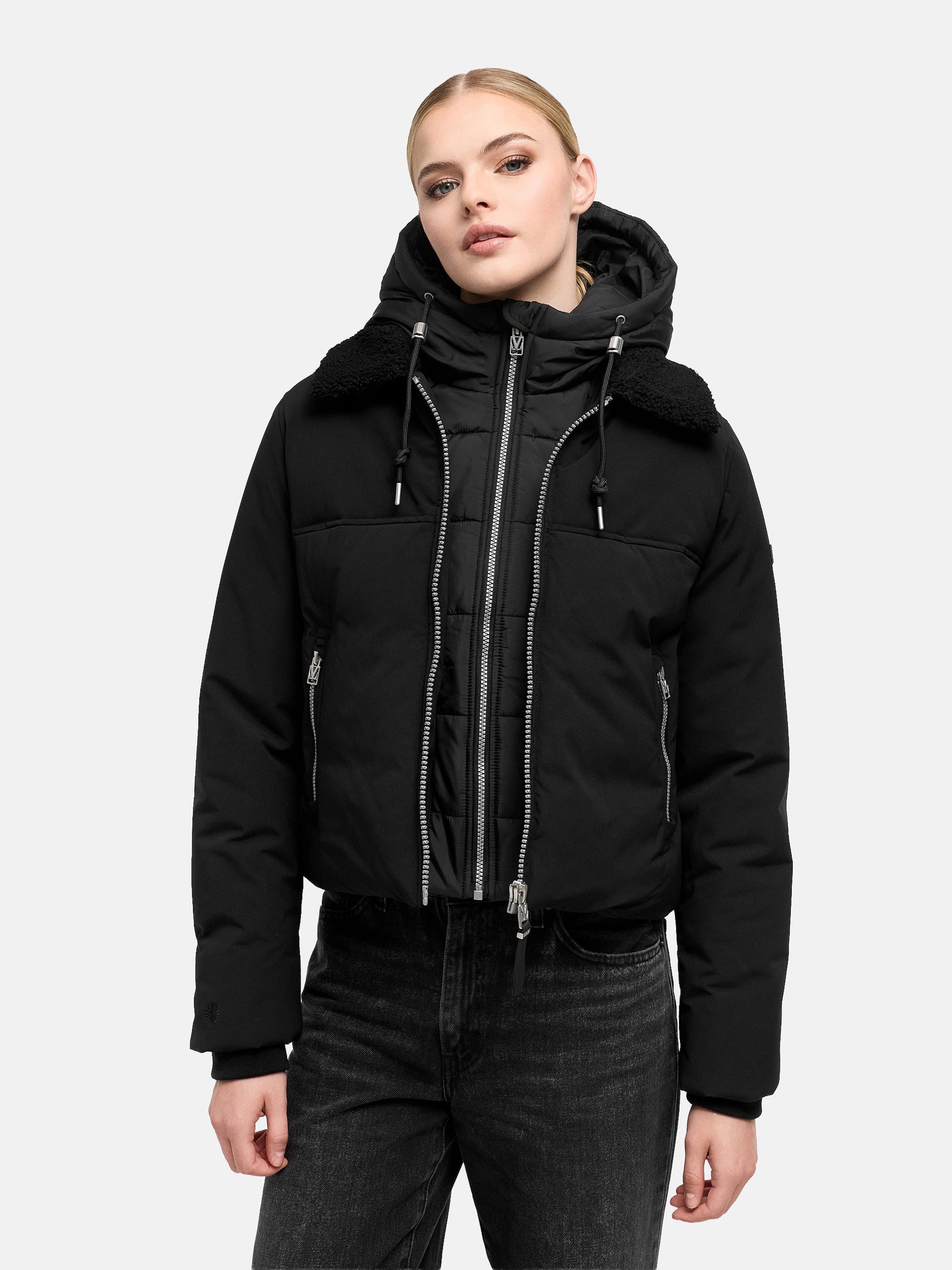 Bomberjacke mit herausnehmbarem Kapuzeneinsatz und Teddypelzkragen "Yurinaa 16" Black