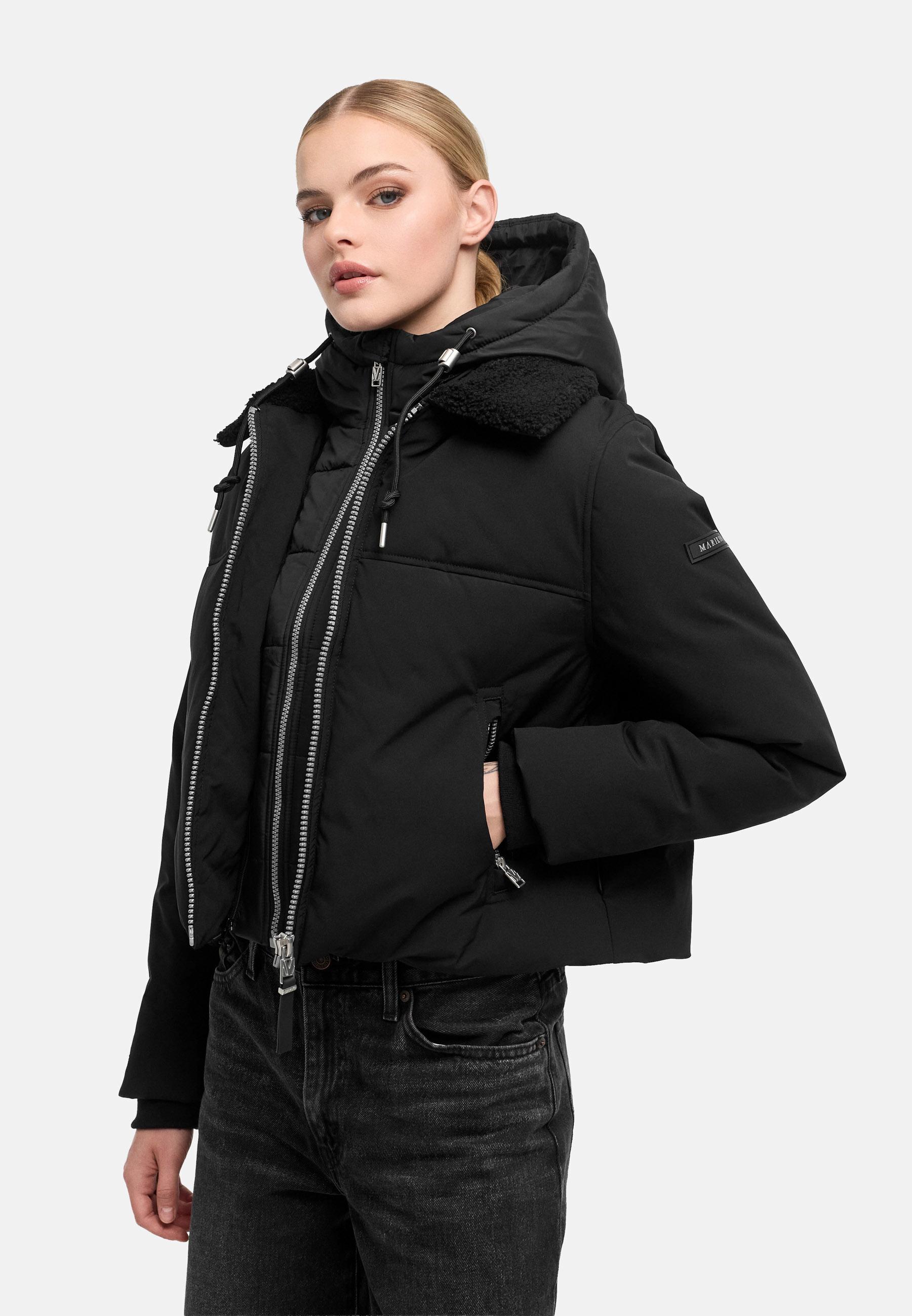 Bomberjacke mit herausnehmbarem Kapuzeneinsatz und Teddypelzkragen "Yurinaa 16" Black