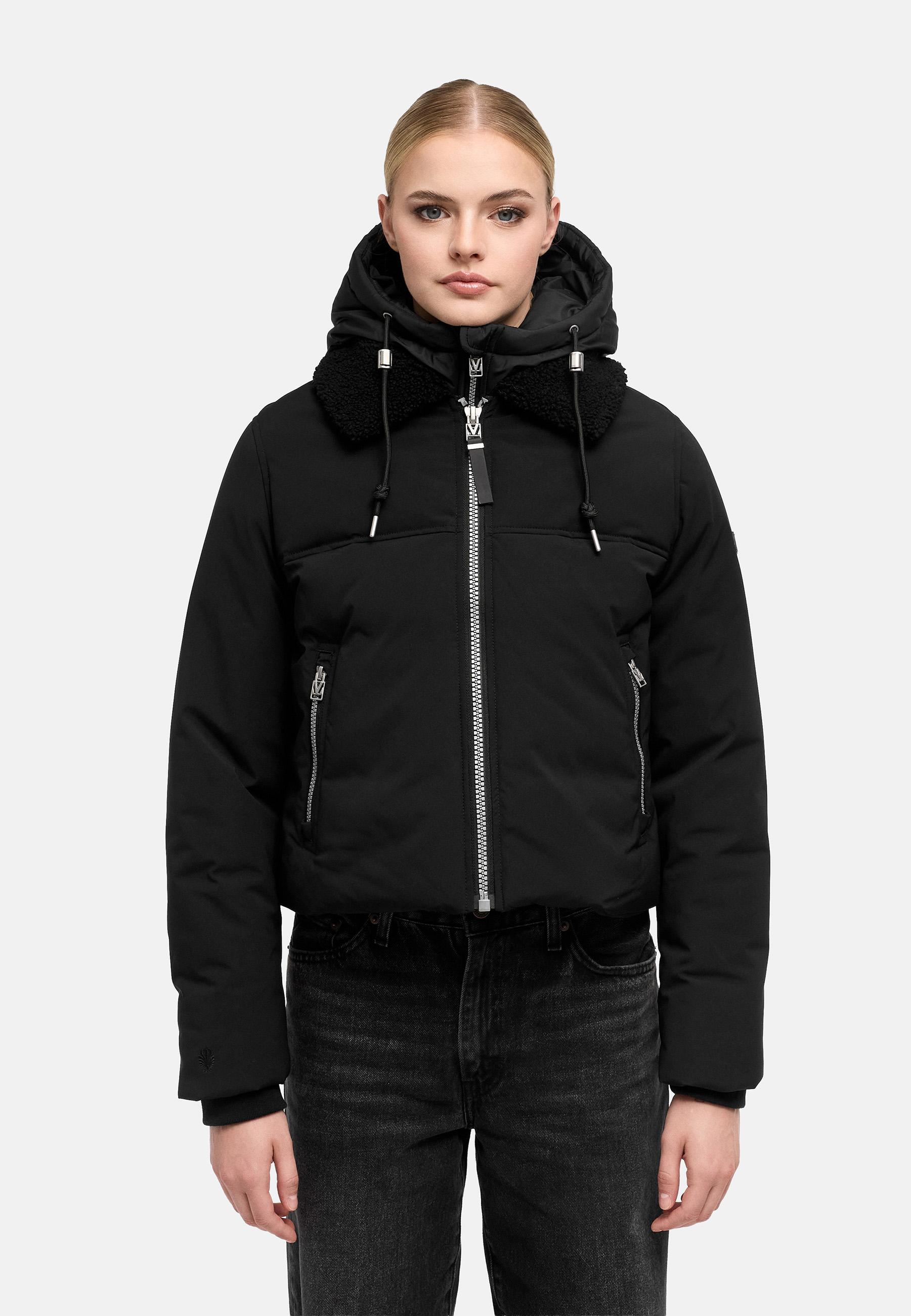 Bomberjacke mit herausnehmbarem Kapuzeneinsatz und Teddypelzkragen "Yurinaa 16" Black