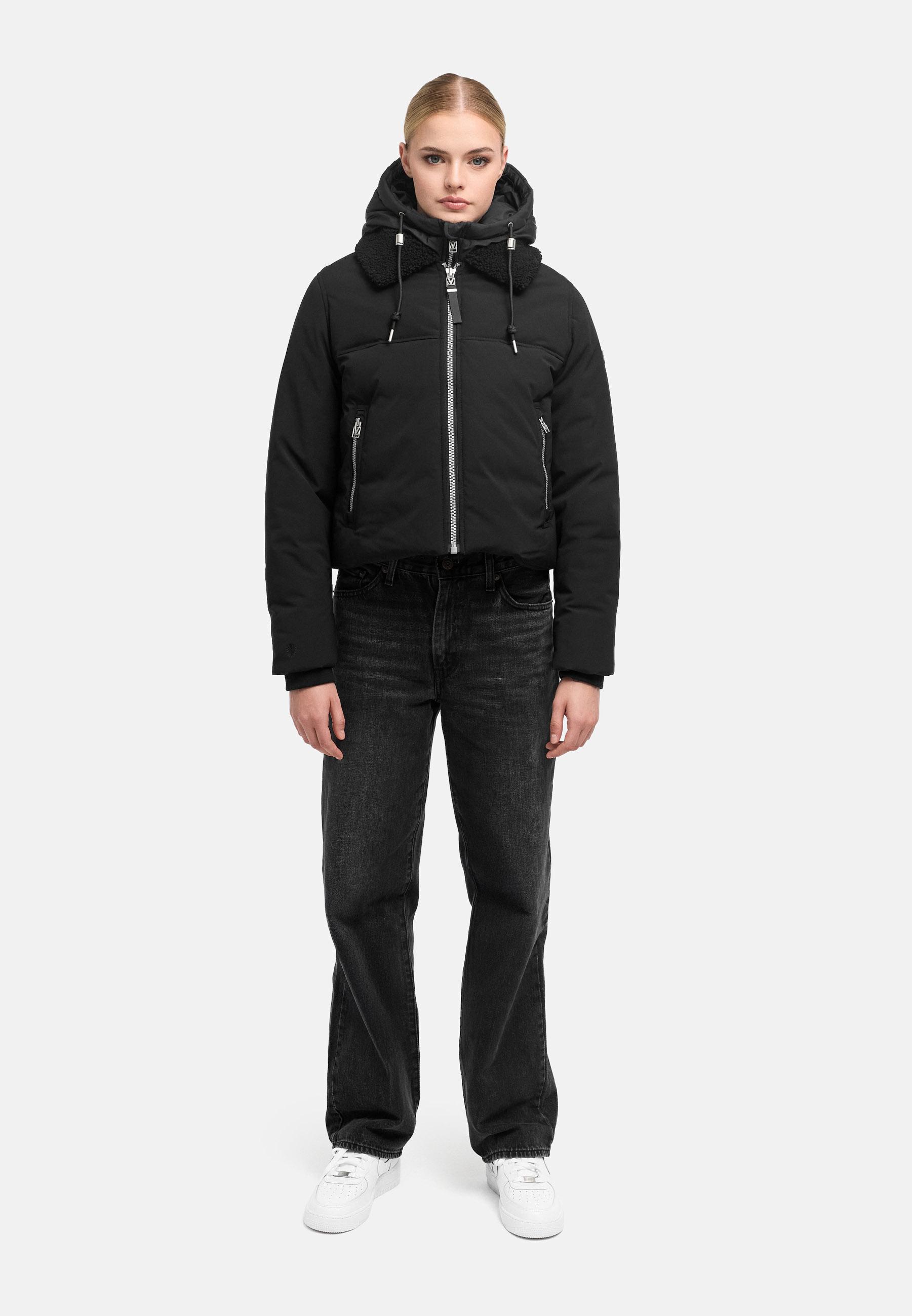 Bomberjacke mit herausnehmbarem Kapuzeneinsatz und Teddypelzkragen "Yurinaa 16" Black