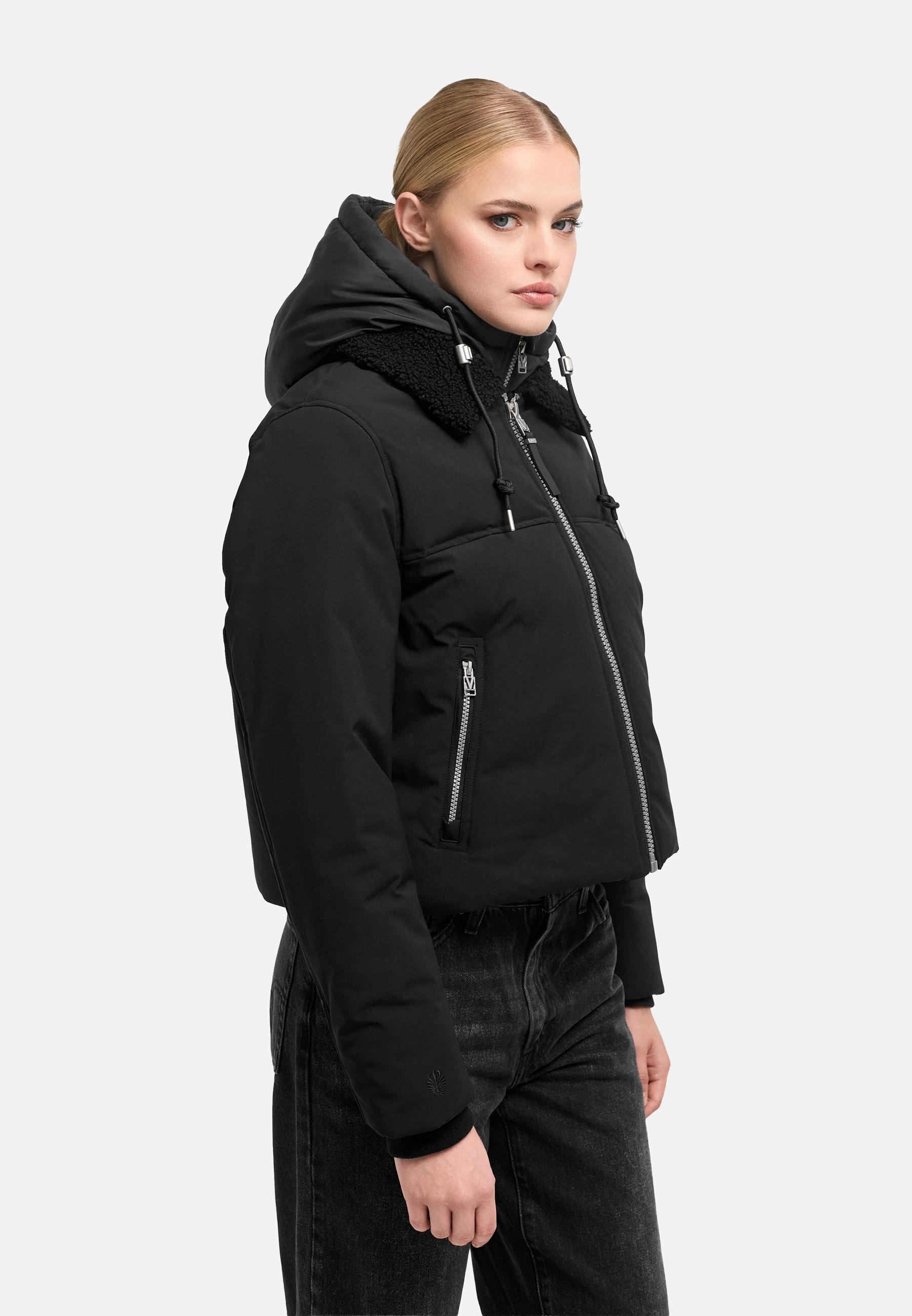 Bomberjacke mit herausnehmbarem Kapuzeneinsatz und Teddypelzkragen "Yurinaa 16" Black