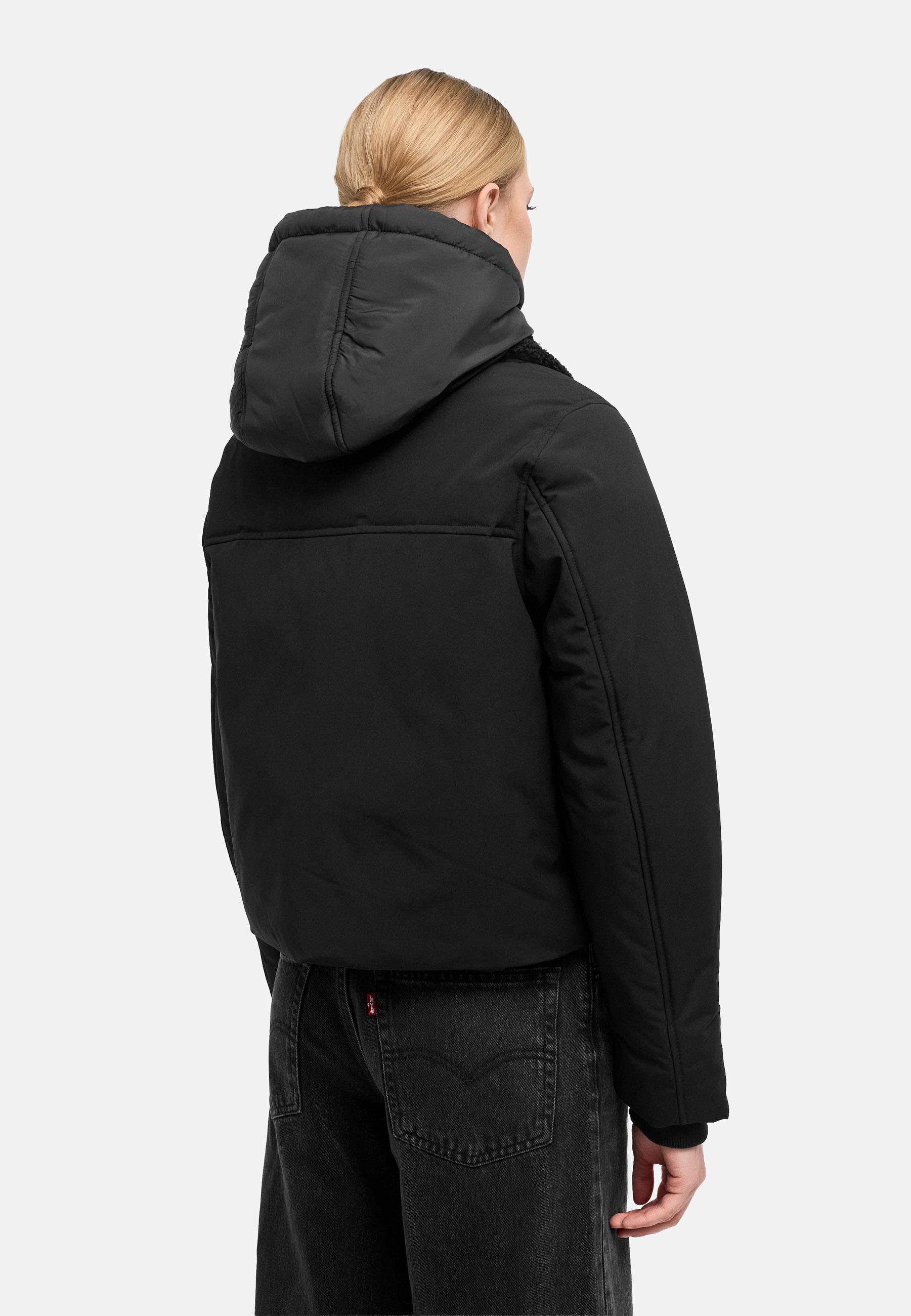 Bomberjacke mit herausnehmbarem Kapuzeneinsatz und Teddypelzkragen "Yurinaa 16" Black