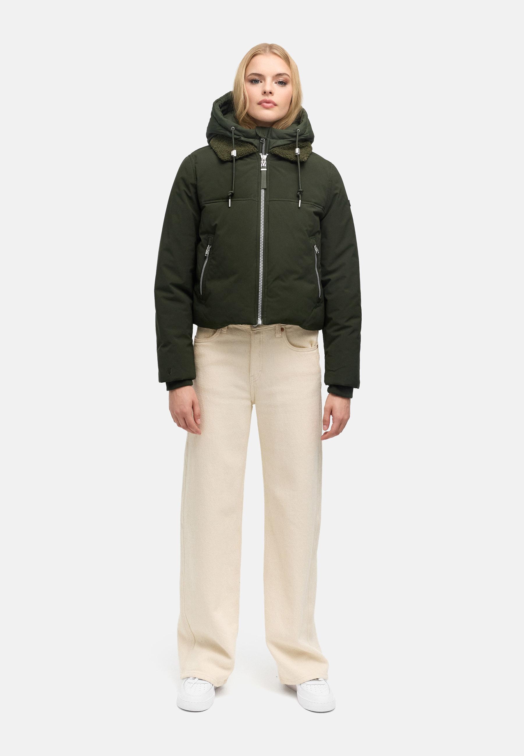 Bomberjacke mit herausnehmbarem Kapuzeneinsatz und Teddypelzkragen "Yurinaa 16" Dark Olive