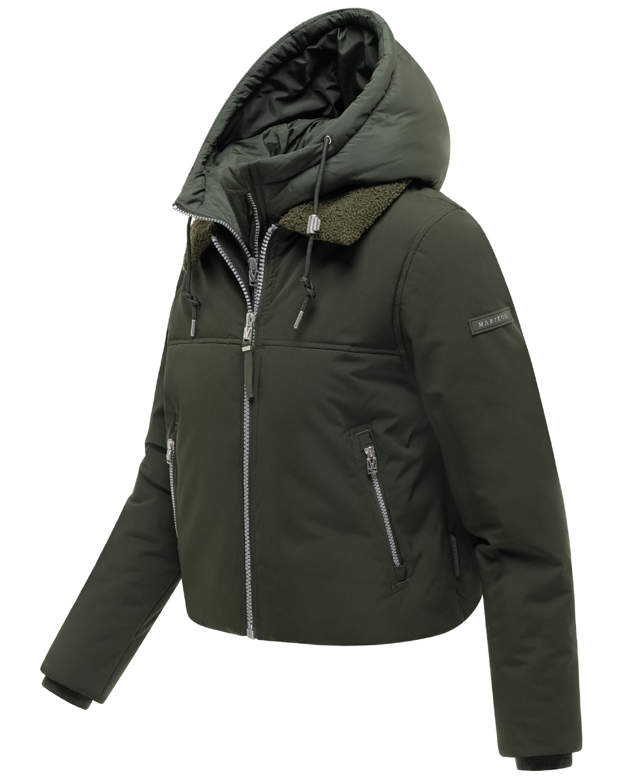 Bomberjacke mit herausnehmbarem Kapuzeneinsatz und Teddypelzkragen "Yurinaa 16" Dark Olive