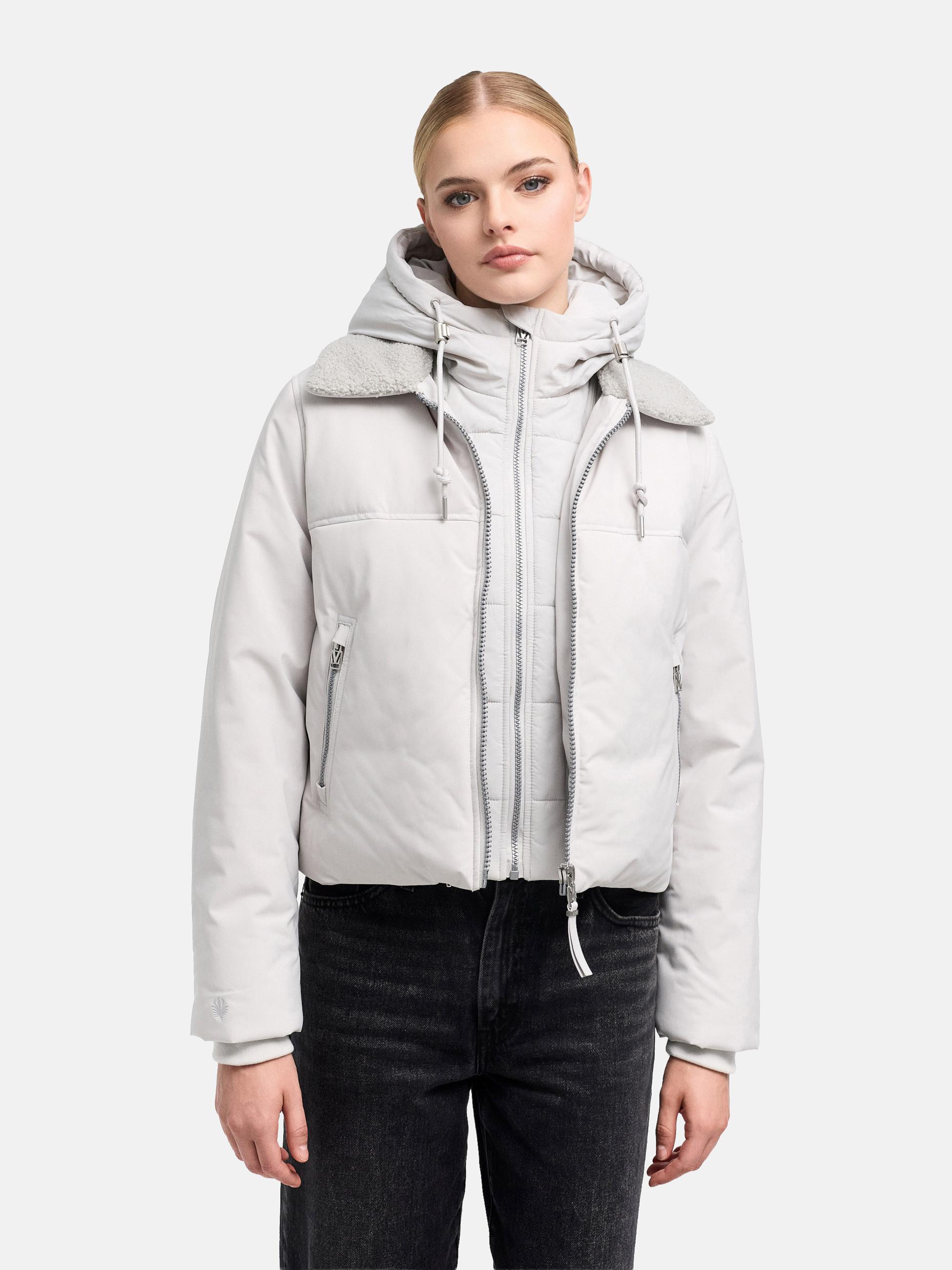 Bomberjacke mit herausnehmbarem Kapuzeneinsatz und Teddypelzkragen "Yurinaa 16" Light Grey