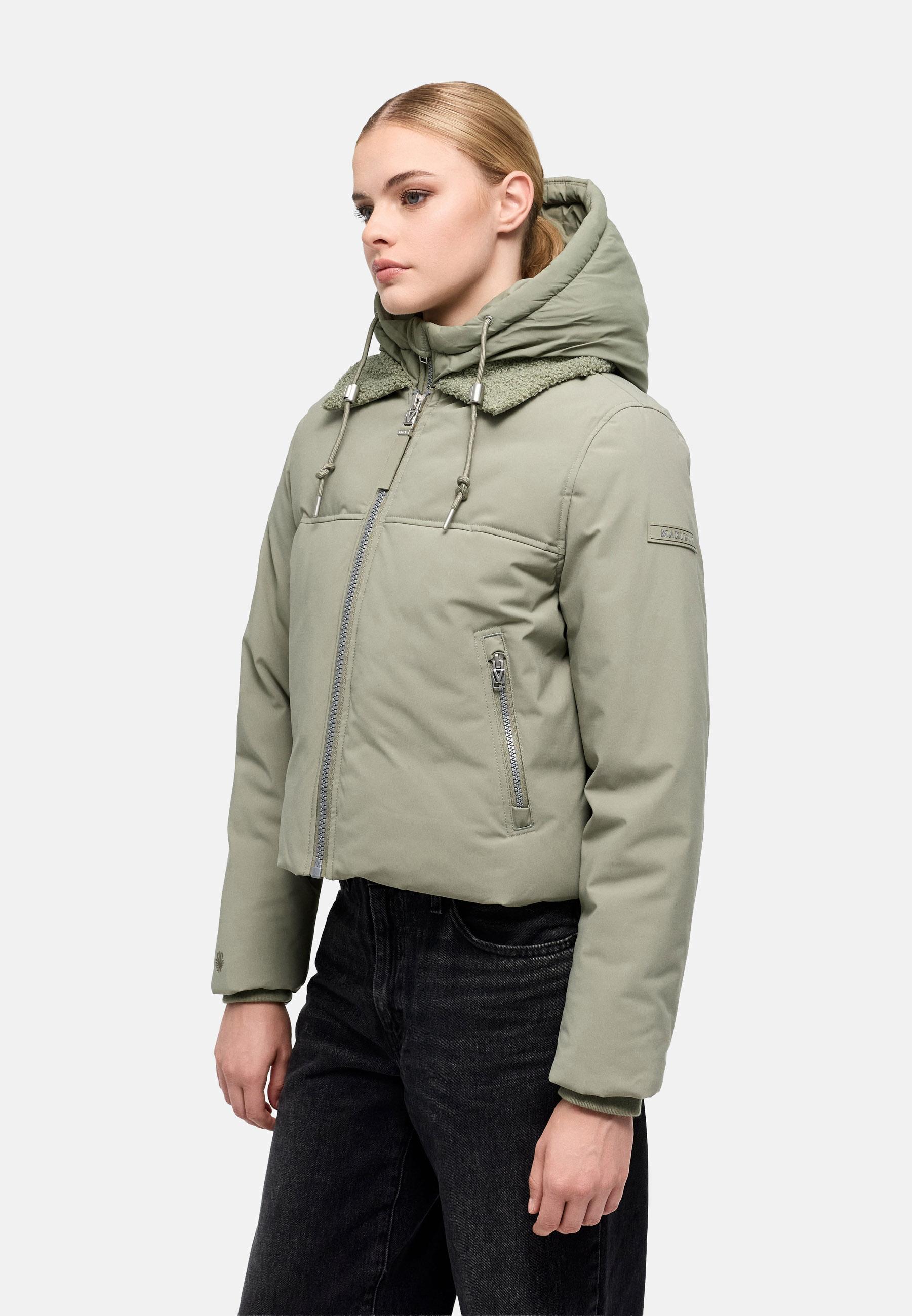 Bomberjacke mit herausnehmbarem Kapuzeneinsatz und Teddypelzkragen "Yurinaa 16" Stone Grey