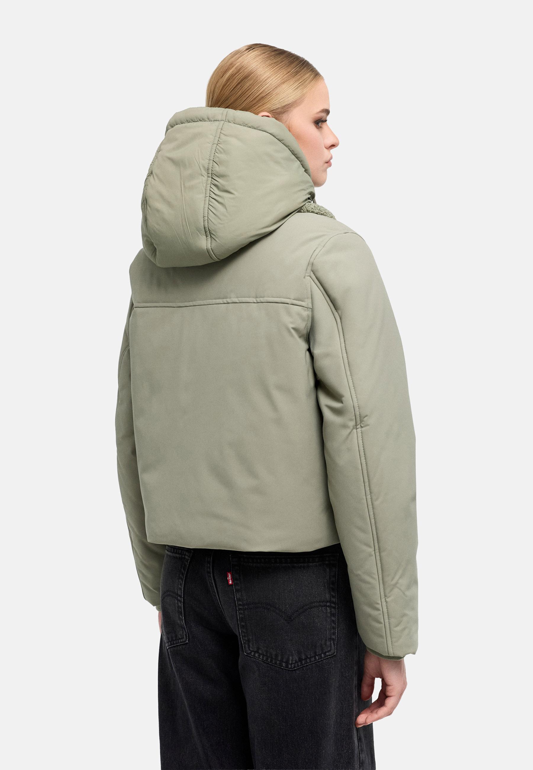 Bomberjacke mit herausnehmbarem Kapuzeneinsatz und Teddypelzkragen "Yurinaa 16" Stone Grey
