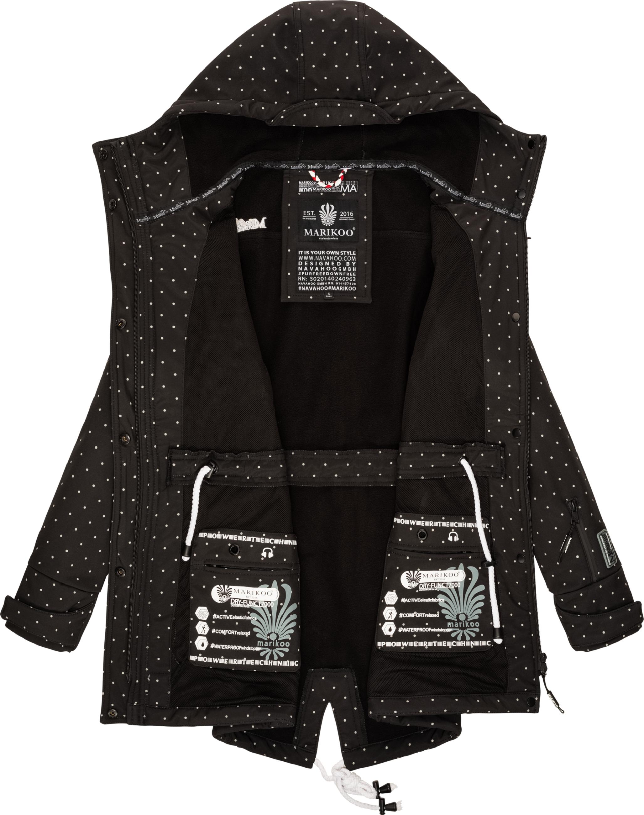 Wasserdichter Übergang Softshell-Mantel mit Kapuze "Zimtzicke" Black Dots
