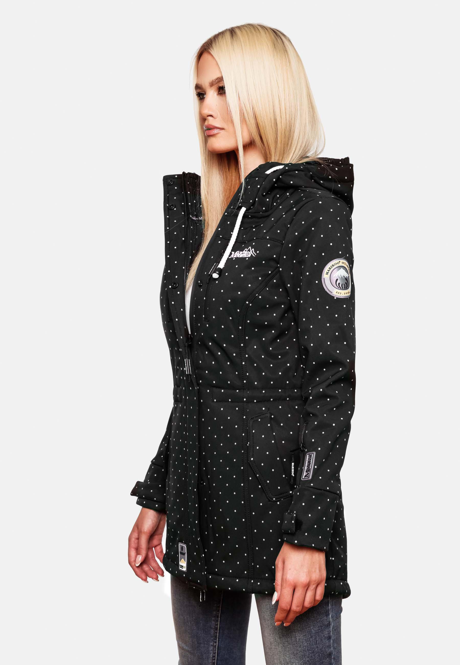 Wasserdichter Übergang Softshell-Mantel mit Kapuze "Zimtzicke" Black Dots