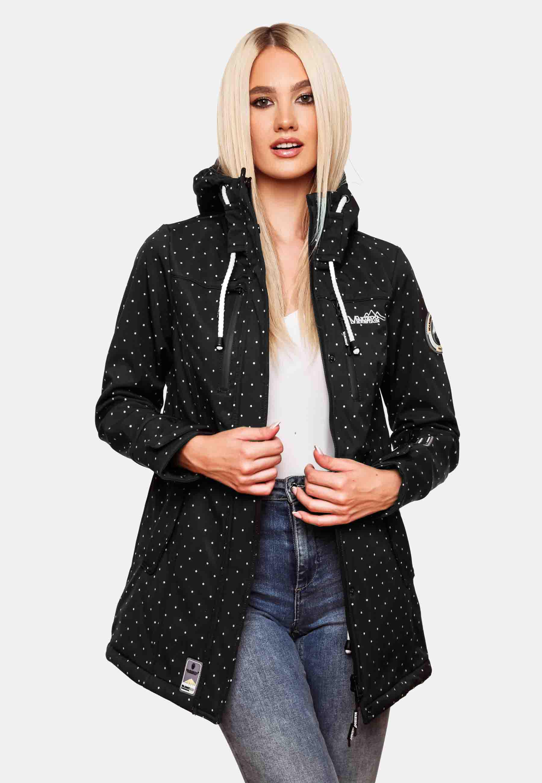 Wasserdichter Übergang Softshell-Mantel mit Kapuze "Zimtzicke" Black Dots