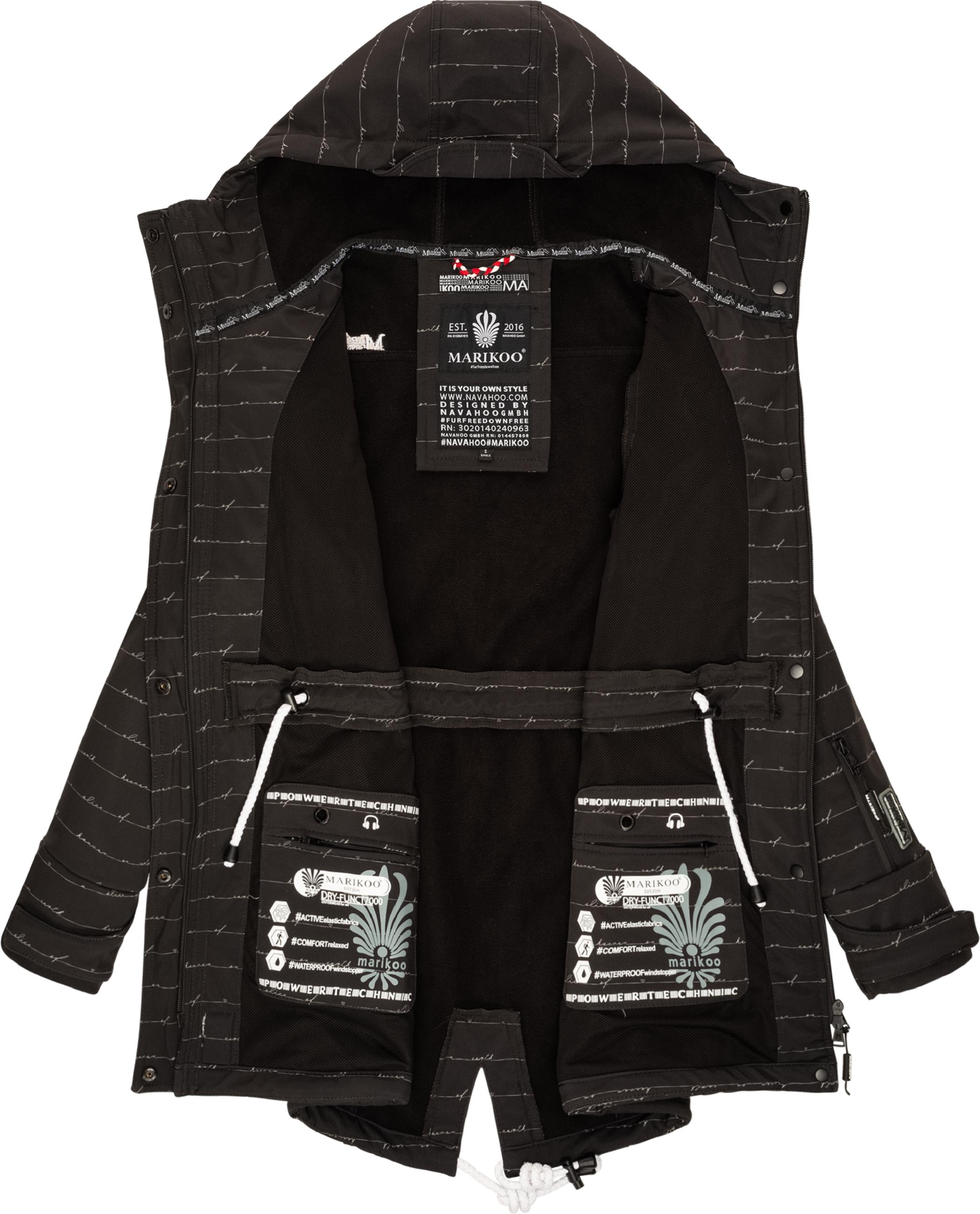 Wasserdichter Übergang Softshell-Mantel mit Kapuze "Zimtzicke" Black Lines
