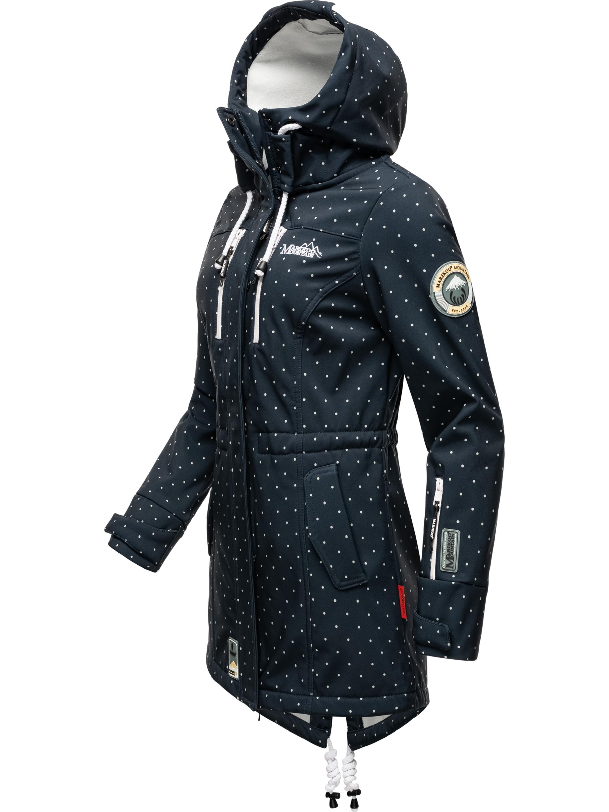 Wasserdichter Übergang Softshell-Mantel mit Kapuze "Zimtzicke" Navy Dots