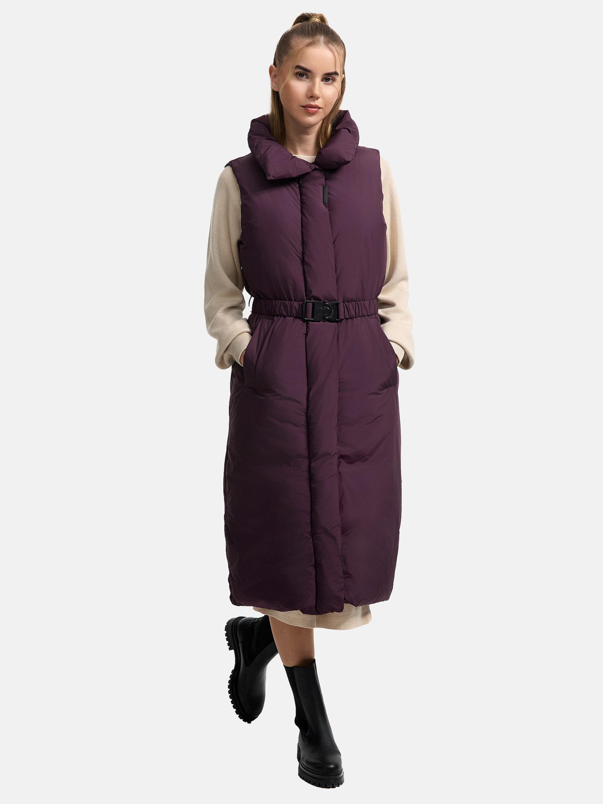 Lange Winterweste mit Taillengürtel "Abendlied XIV" Dusty Plum