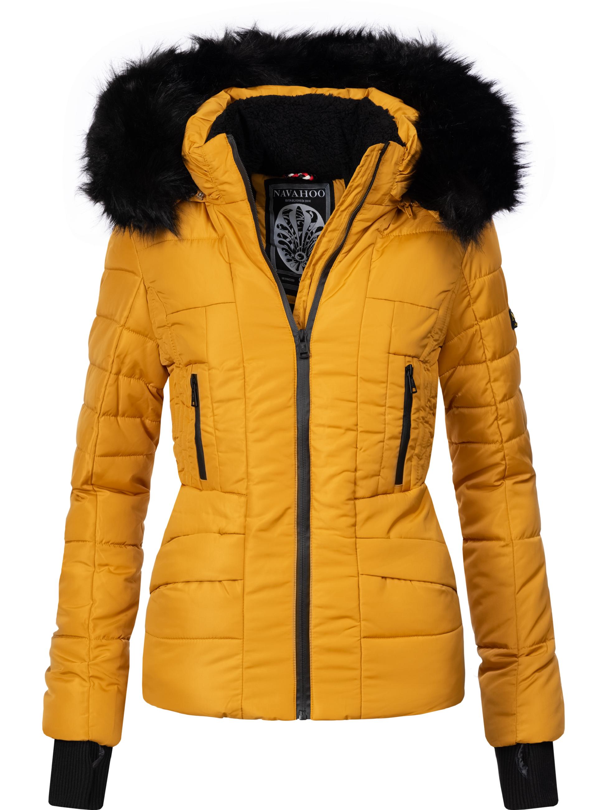 Kurze Winter Steppjacke mit Kapuze "Adele" Gelb