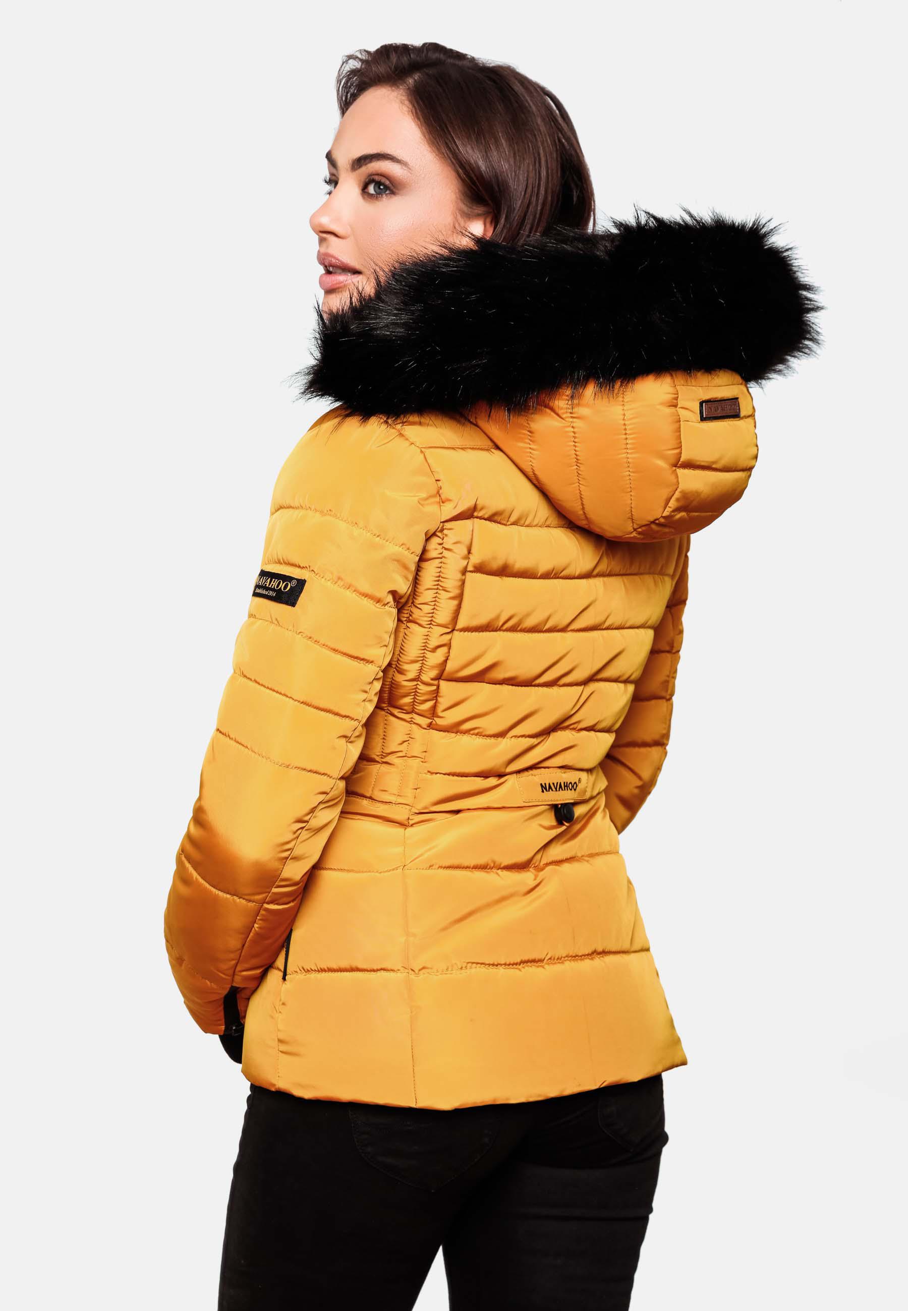 Kurze Winter Steppjacke mit Kapuze "Adele" Gelb