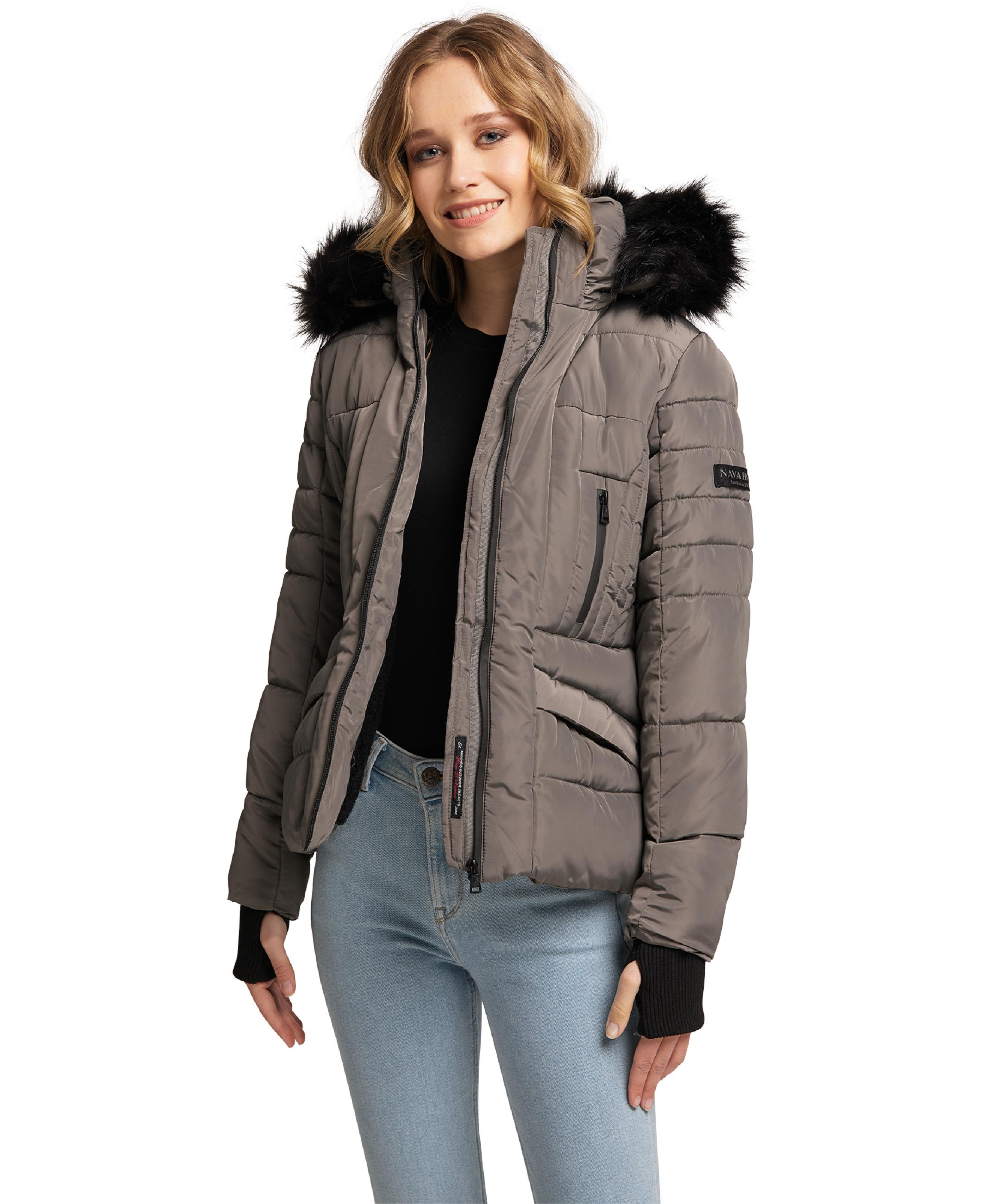 Kurze Winter Steppjacke mit Kapuze "Adele" Grey Olive