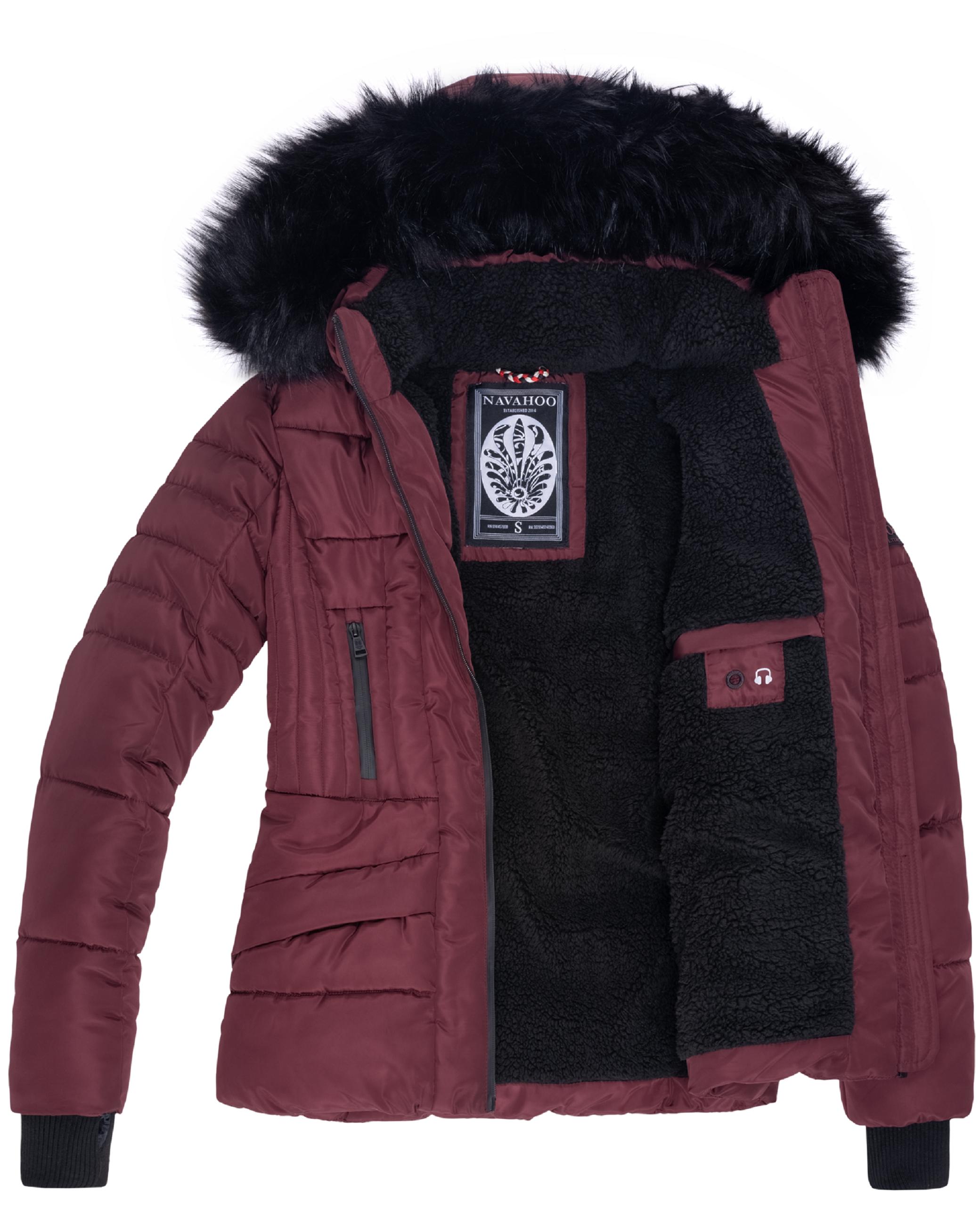 Kurze Winter Steppjacke mit Kapuze "Adele" Weinrot