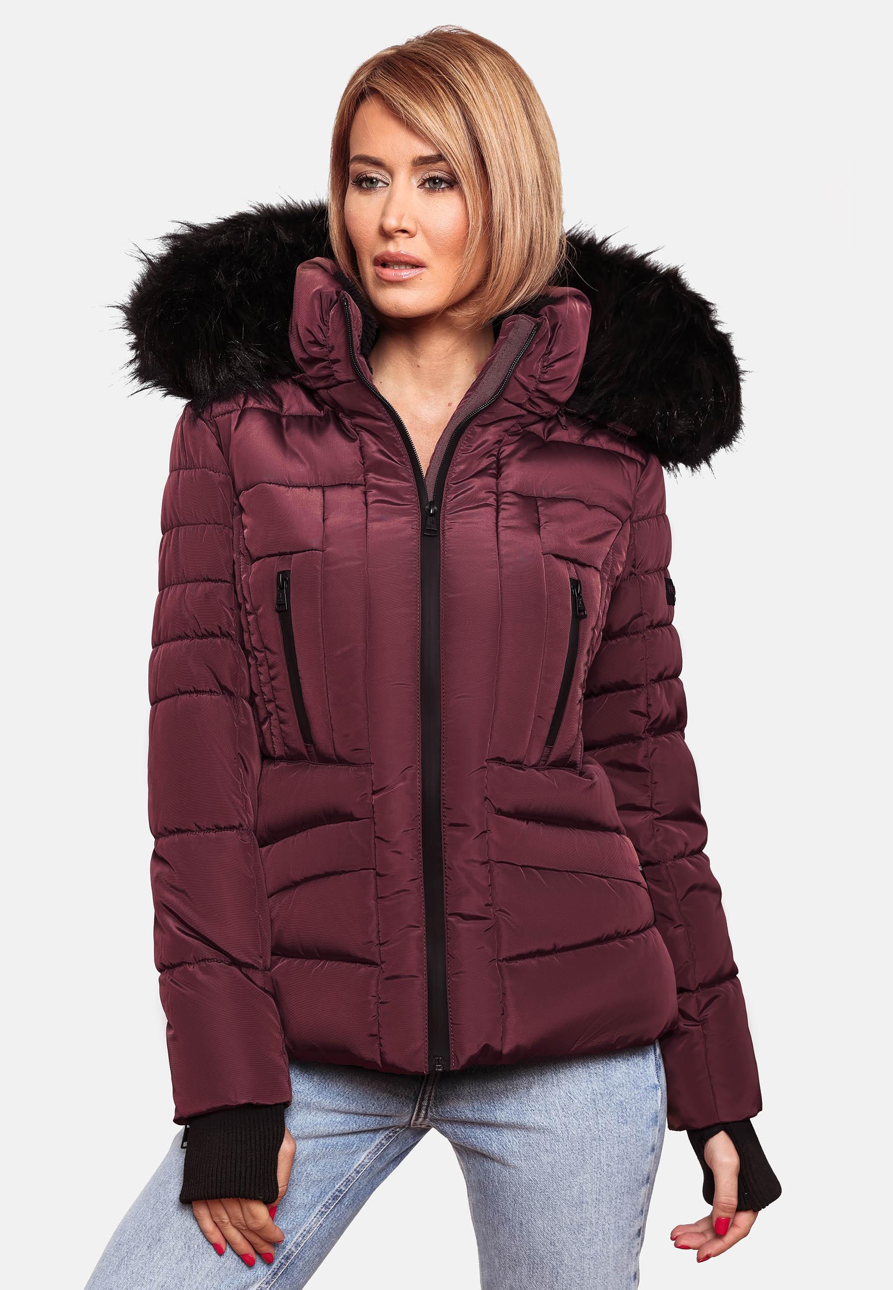 Kurze Winter Steppjacke mit Kapuze "Adele" Weinrot