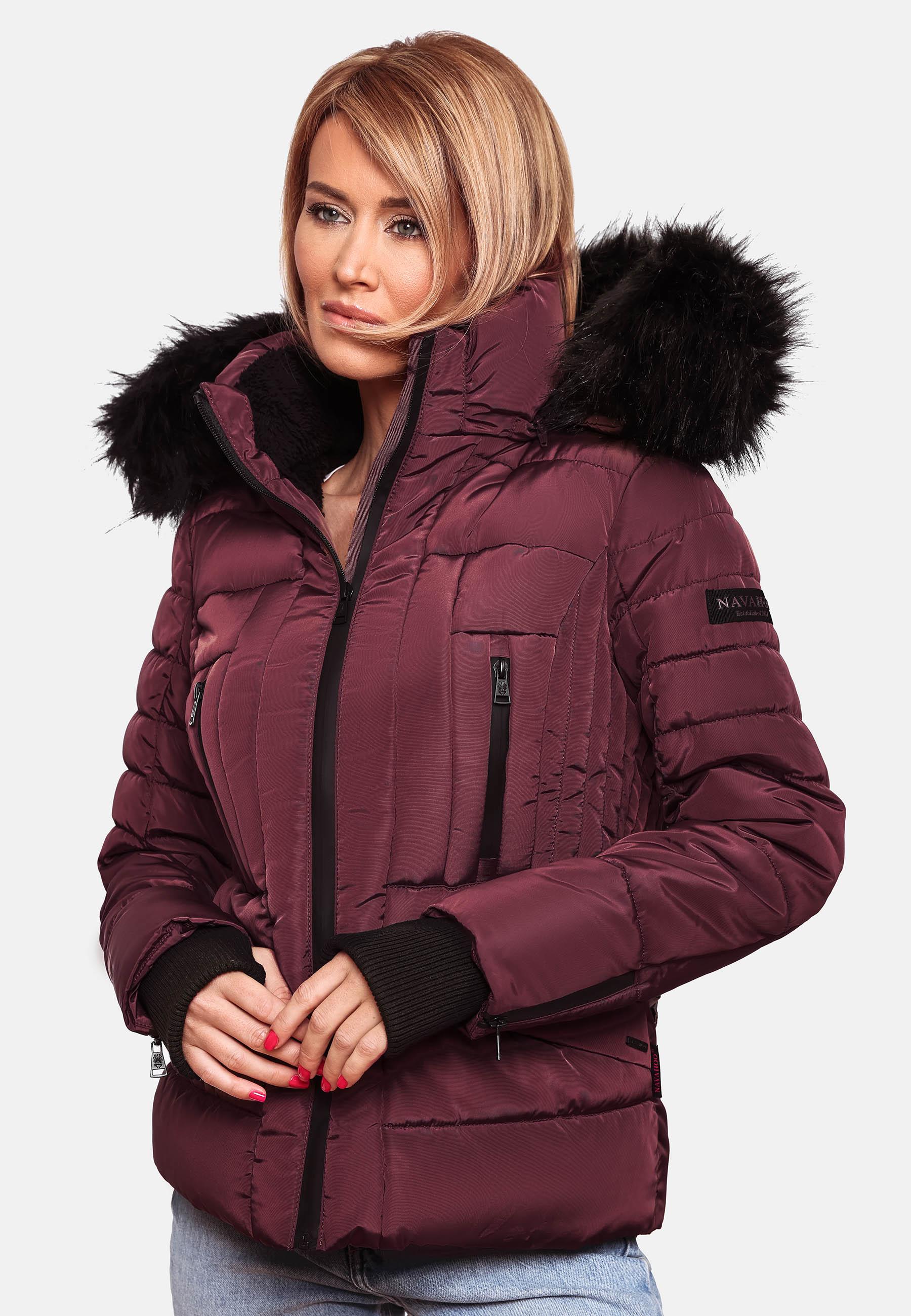 Kurze Winter Steppjacke mit Kapuze "Adele" Weinrot