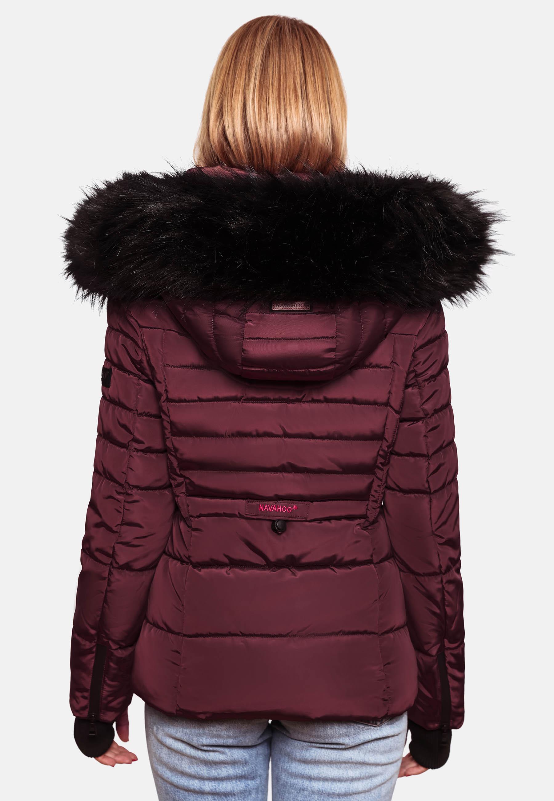 Kurze Winter Steppjacke mit Kapuze "Adele" Weinrot