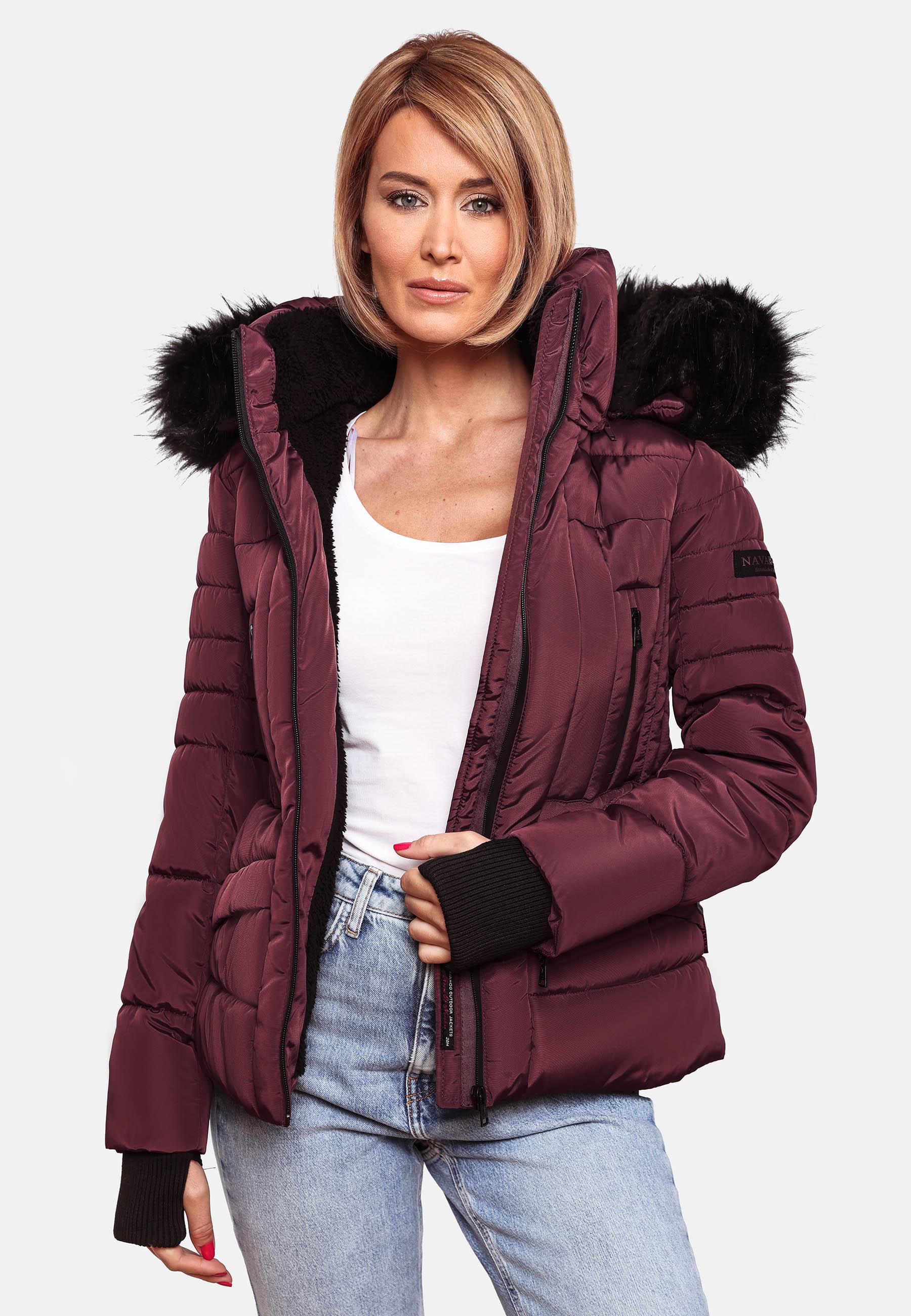 Kurze Winter Steppjacke mit Kapuze "Adele" Weinrot