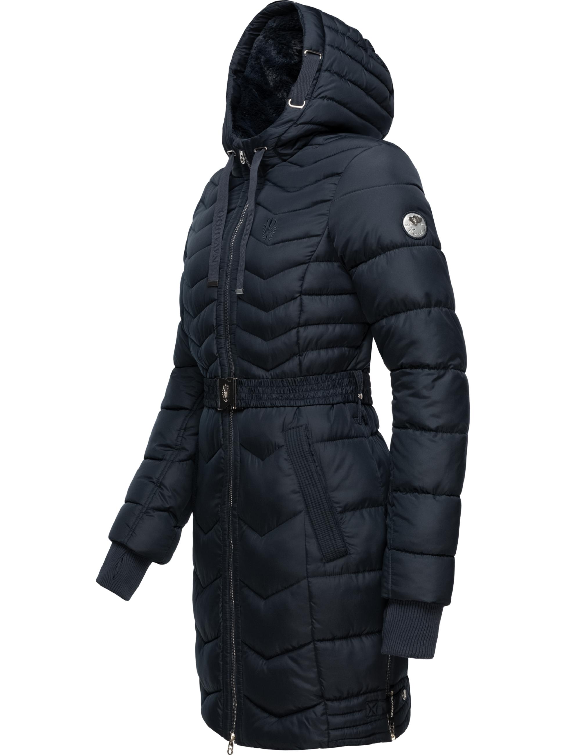 Langer Winter Steppmantel mit Gürtel "Alpenveilchen" Navy