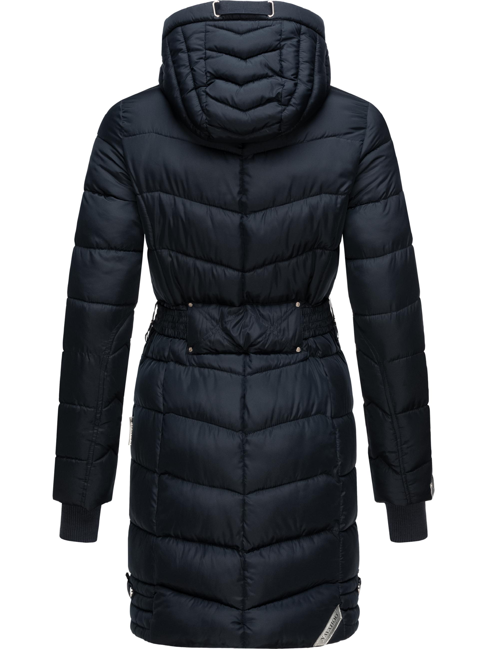 Langer Winter Steppmantel mit Gürtel "Alpenveilchen" Navy