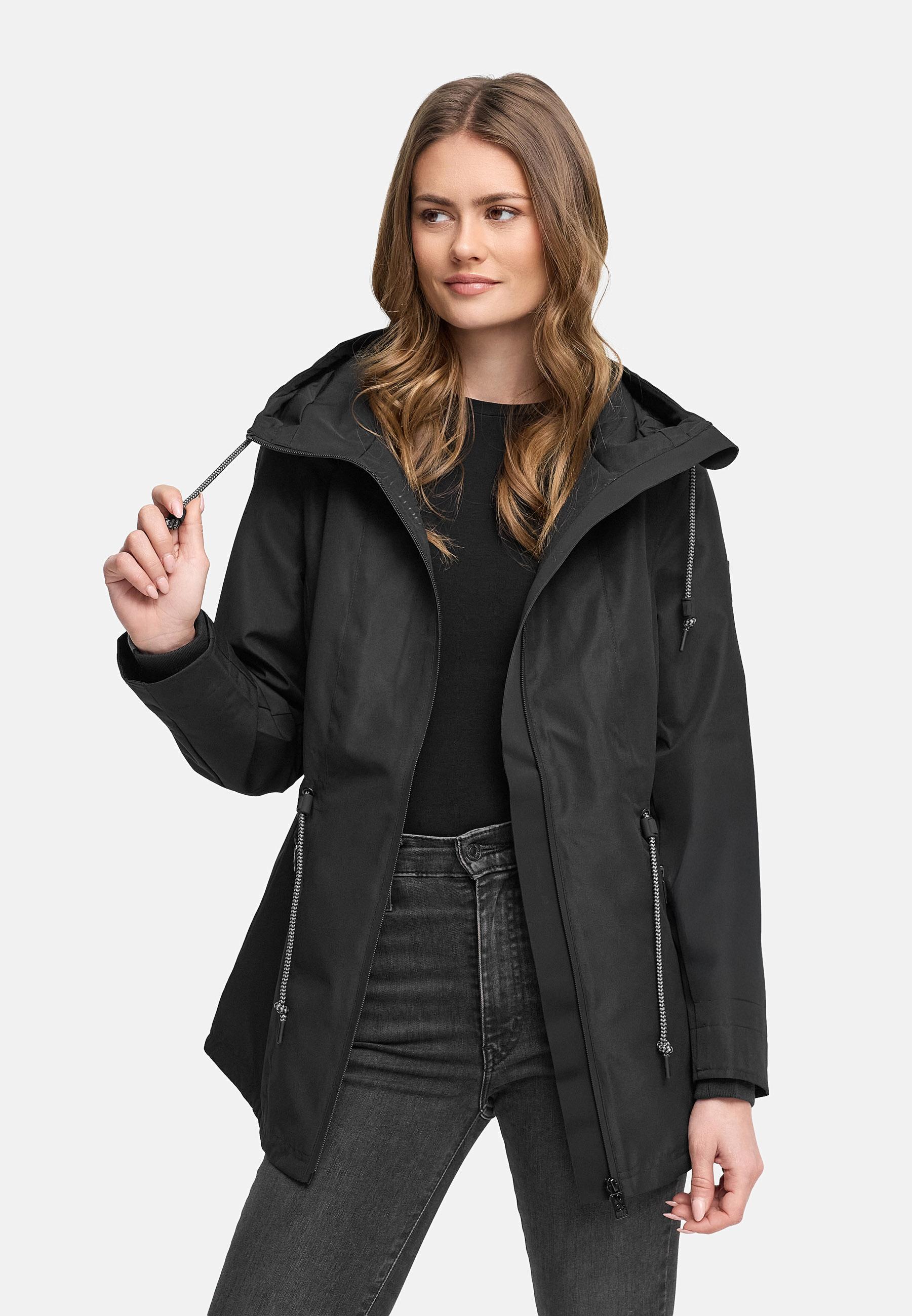 Wasserdichte Übergangsjacke mit verstellbarer Kapuze "Blumentanz 14" Black