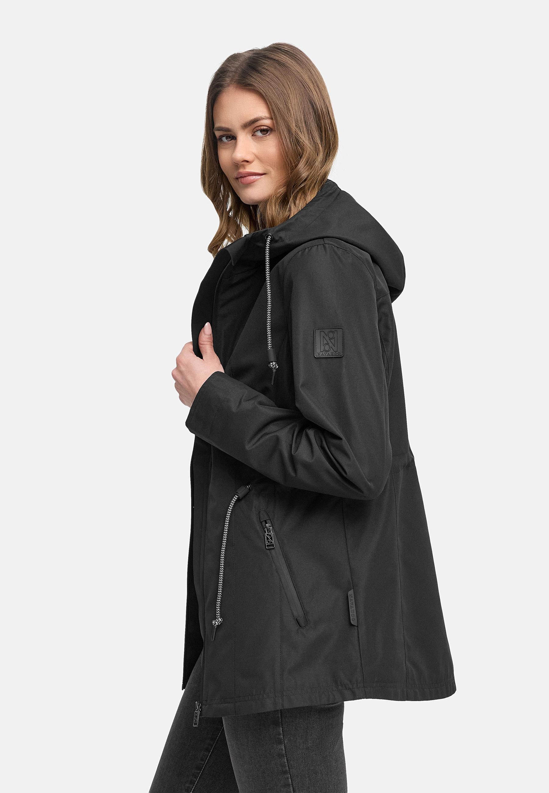 Wasserdichte Übergangsjacke mit verstellbarer Kapuze "Blumentanz 14" Black
