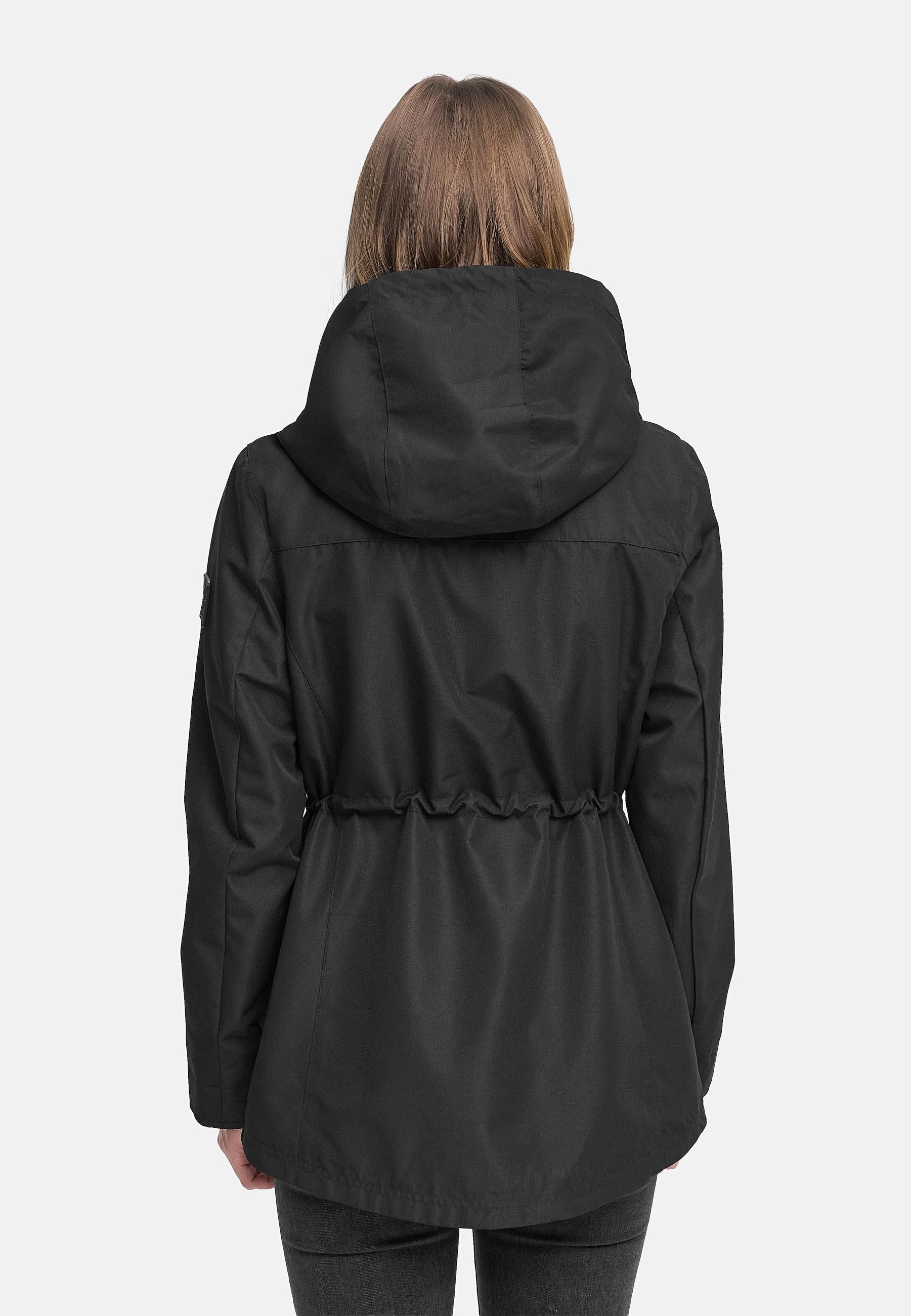 Wasserdichte Übergangsjacke mit verstellbarer Kapuze "Blumentanz 14" Black