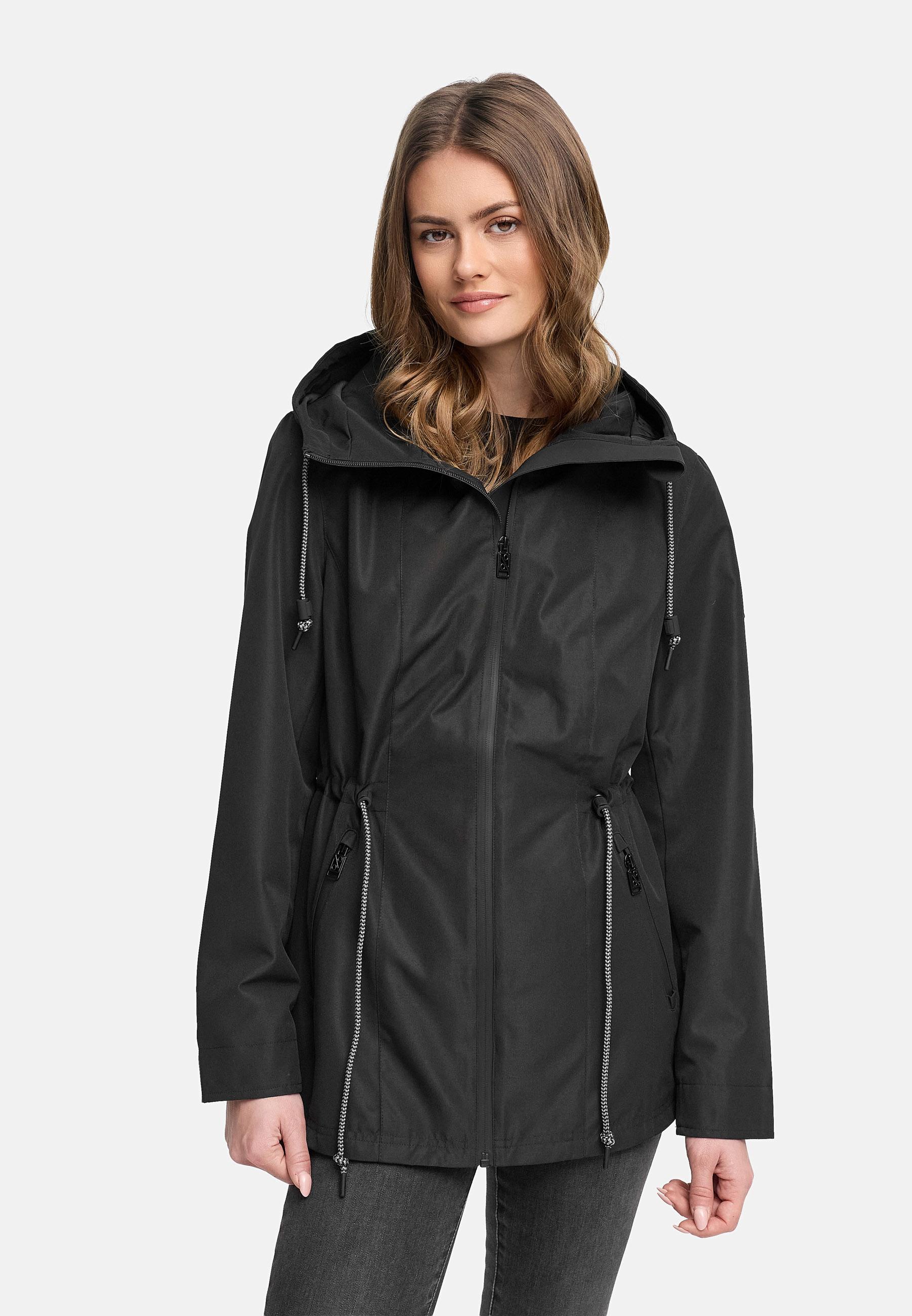 Wasserdichte Übergangsjacke mit verstellbarer Kapuze "Blumentanz 14" Black