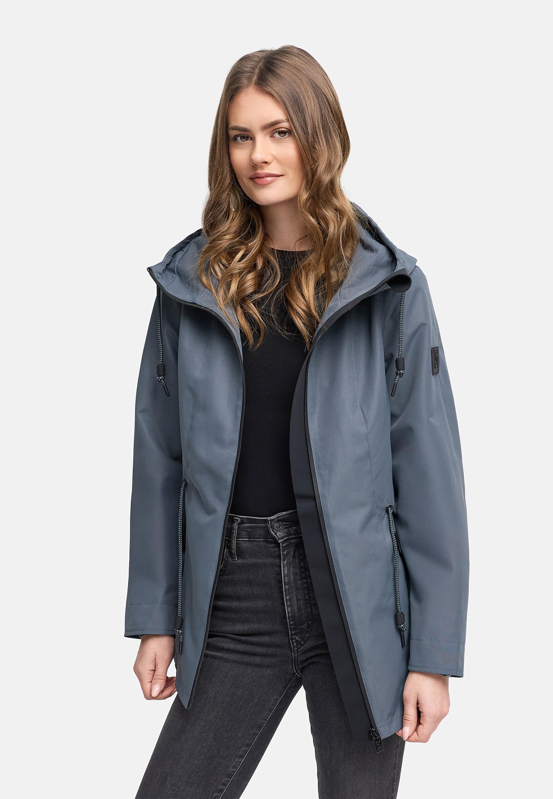 Wasserdichte Übergangsjacke mit verstellbarer Kapuze "Blumentanz 14" Blue Grey