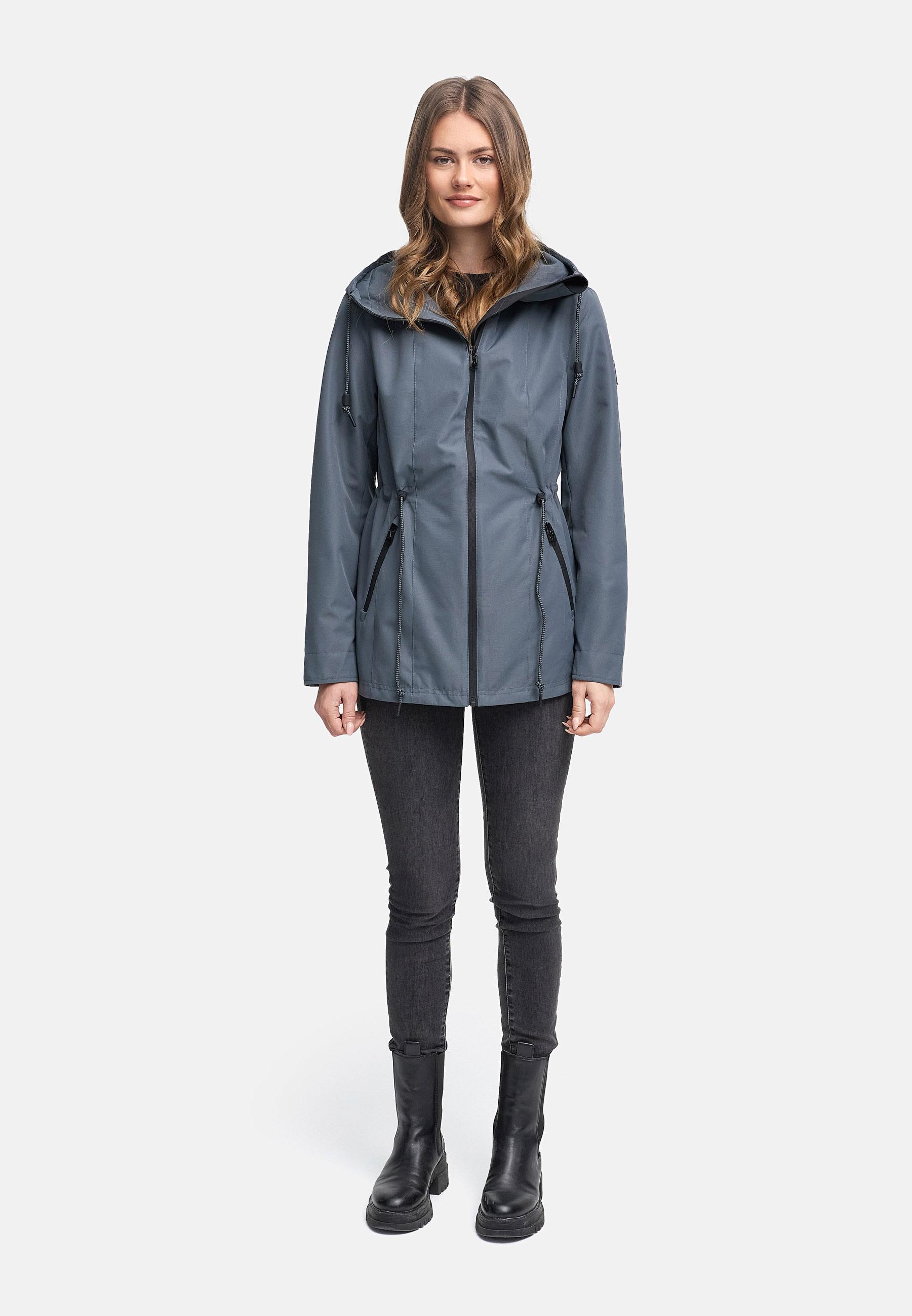 Wasserdichte Übergangsjacke mit verstellbarer Kapuze "Blumentanz 14" Blue Grey