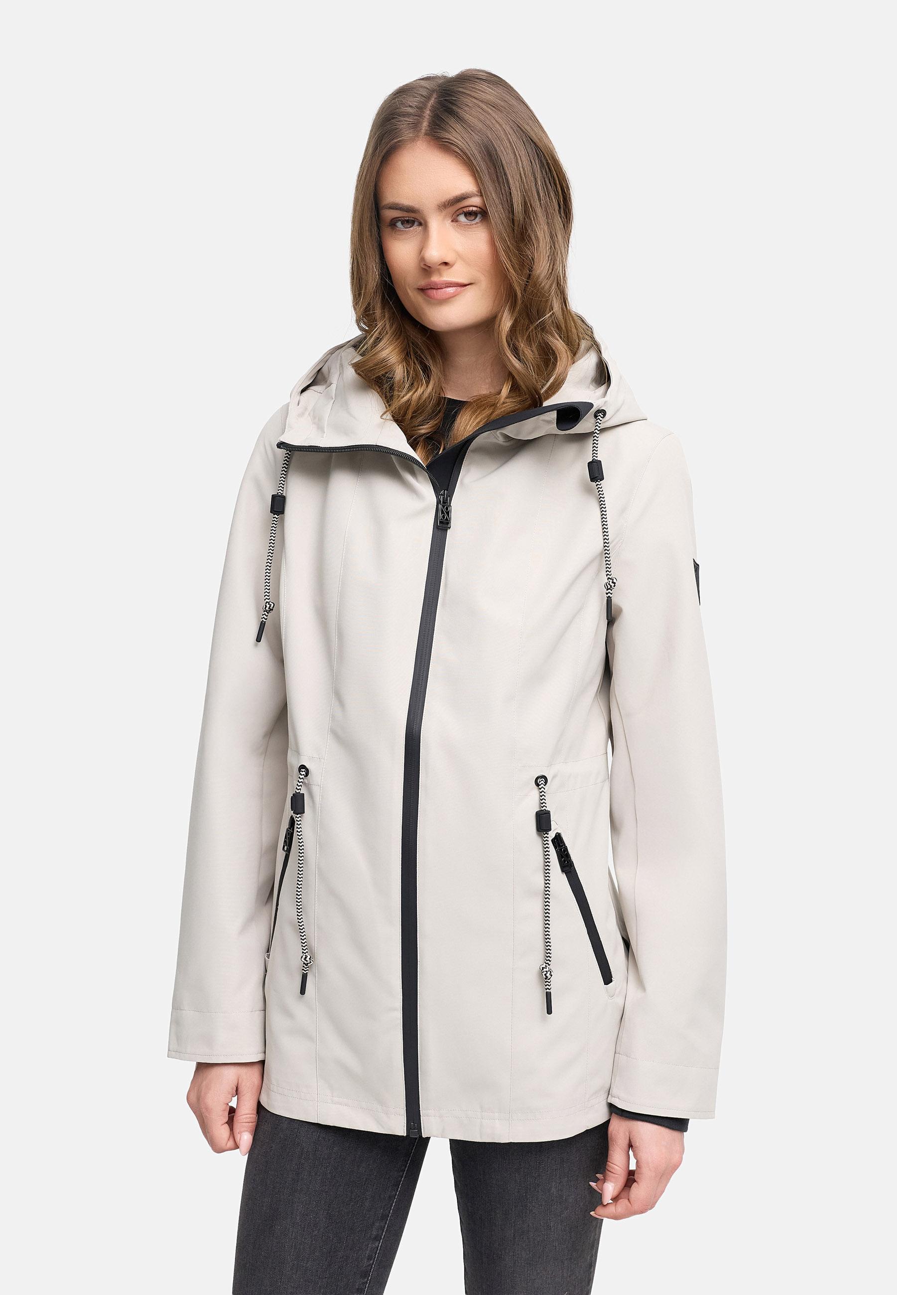 Wasserdichte Übergangsjacke mit verstellbarer Kapuze "Blumentanz 14" Bone