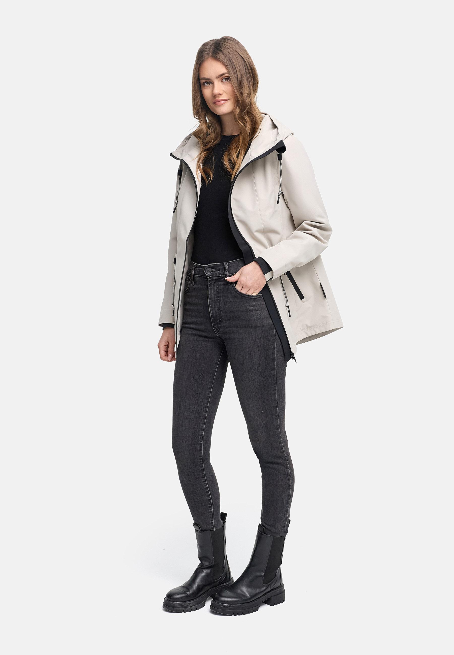 Wasserdichte Übergangsjacke mit verstellbarer Kapuze "Blumentanz 14" Bone