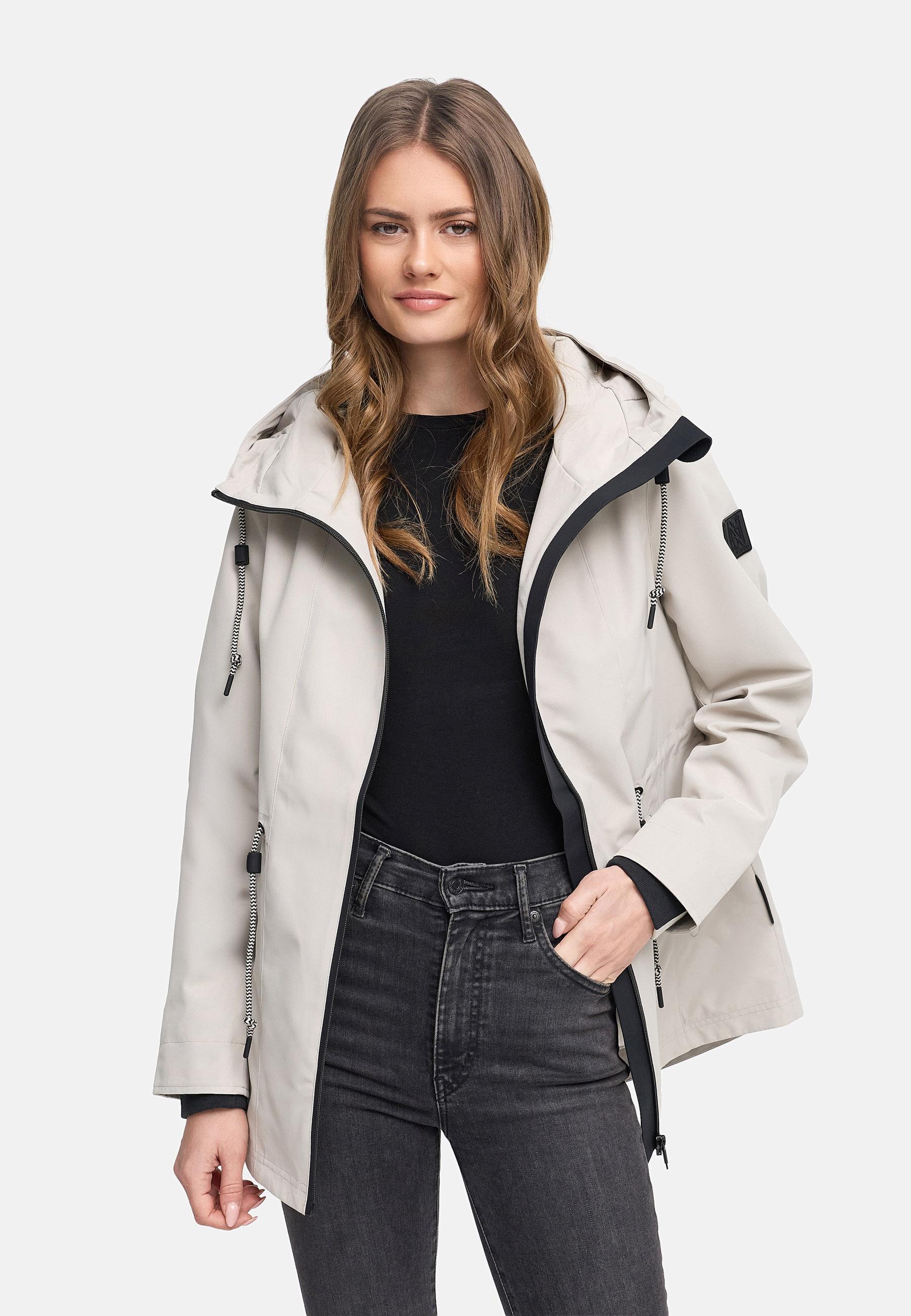 Wasserdichte Übergangsjacke mit verstellbarer Kapuze "Blumentanz 14" Bone