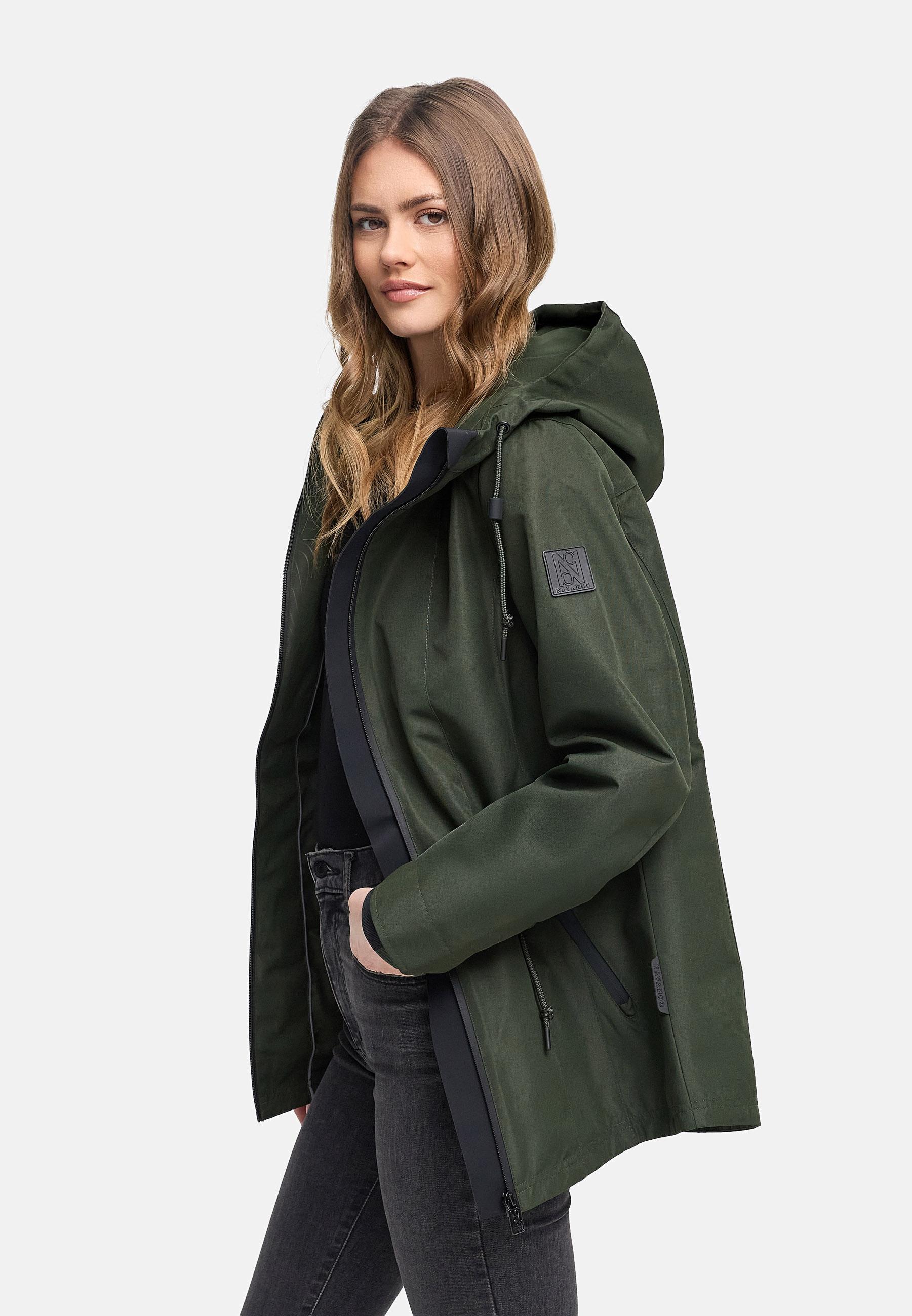 Wasserdichte Übergangsjacke mit verstellbarer Kapuze "Blumentanz 14" Dark Olive