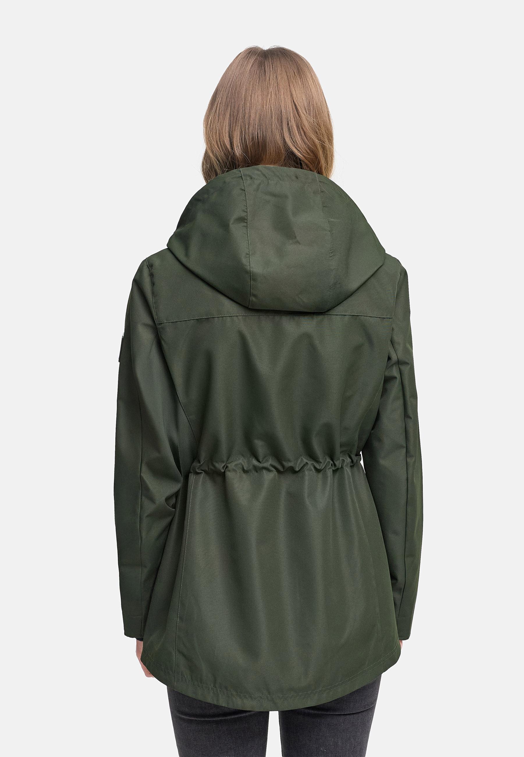Wasserdichte Übergangsjacke mit verstellbarer Kapuze "Blumentanz 14" Dark Olive