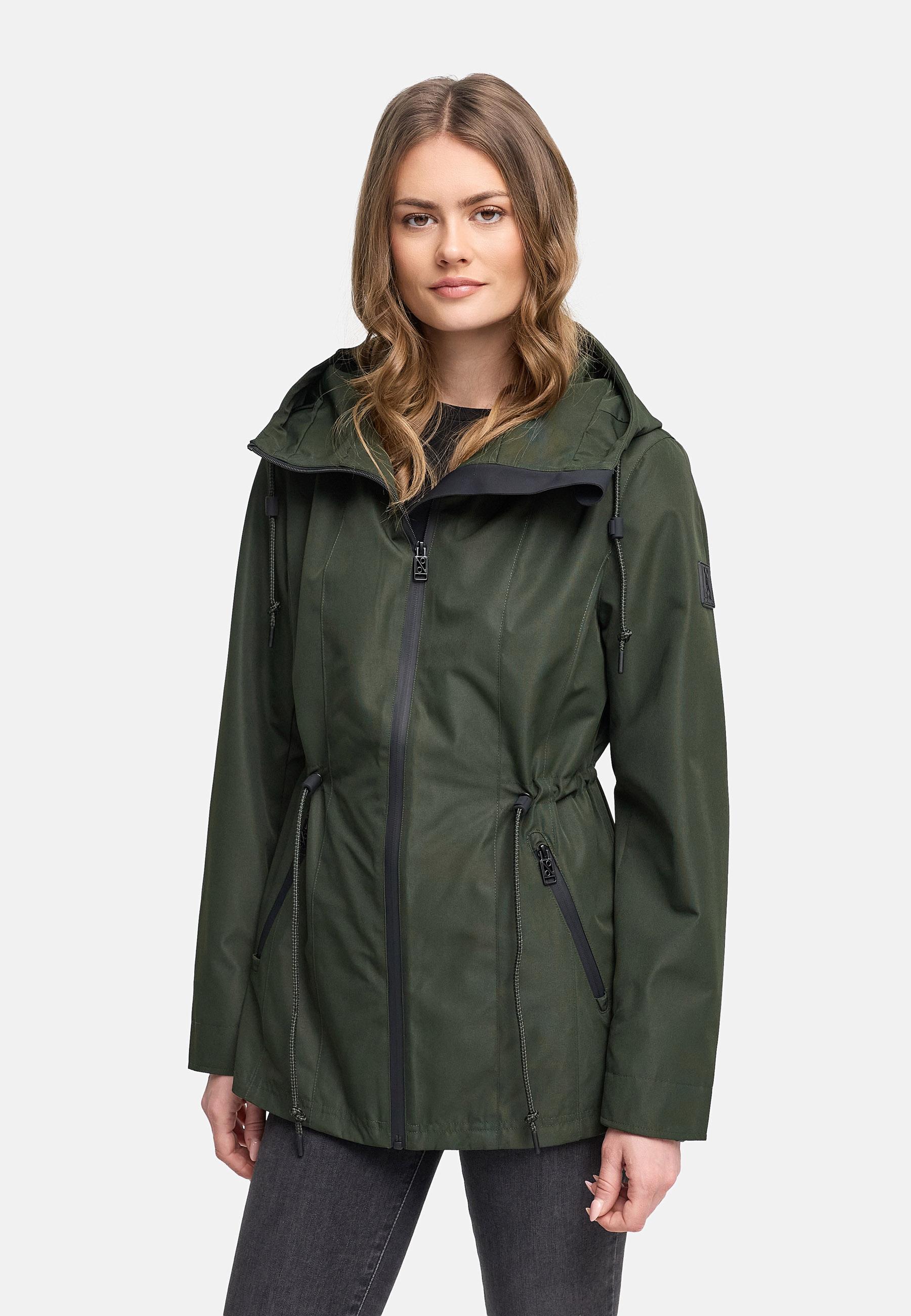 Wasserdichte Übergangsjacke mit verstellbarer Kapuze "Blumentanz 14" Dark Olive