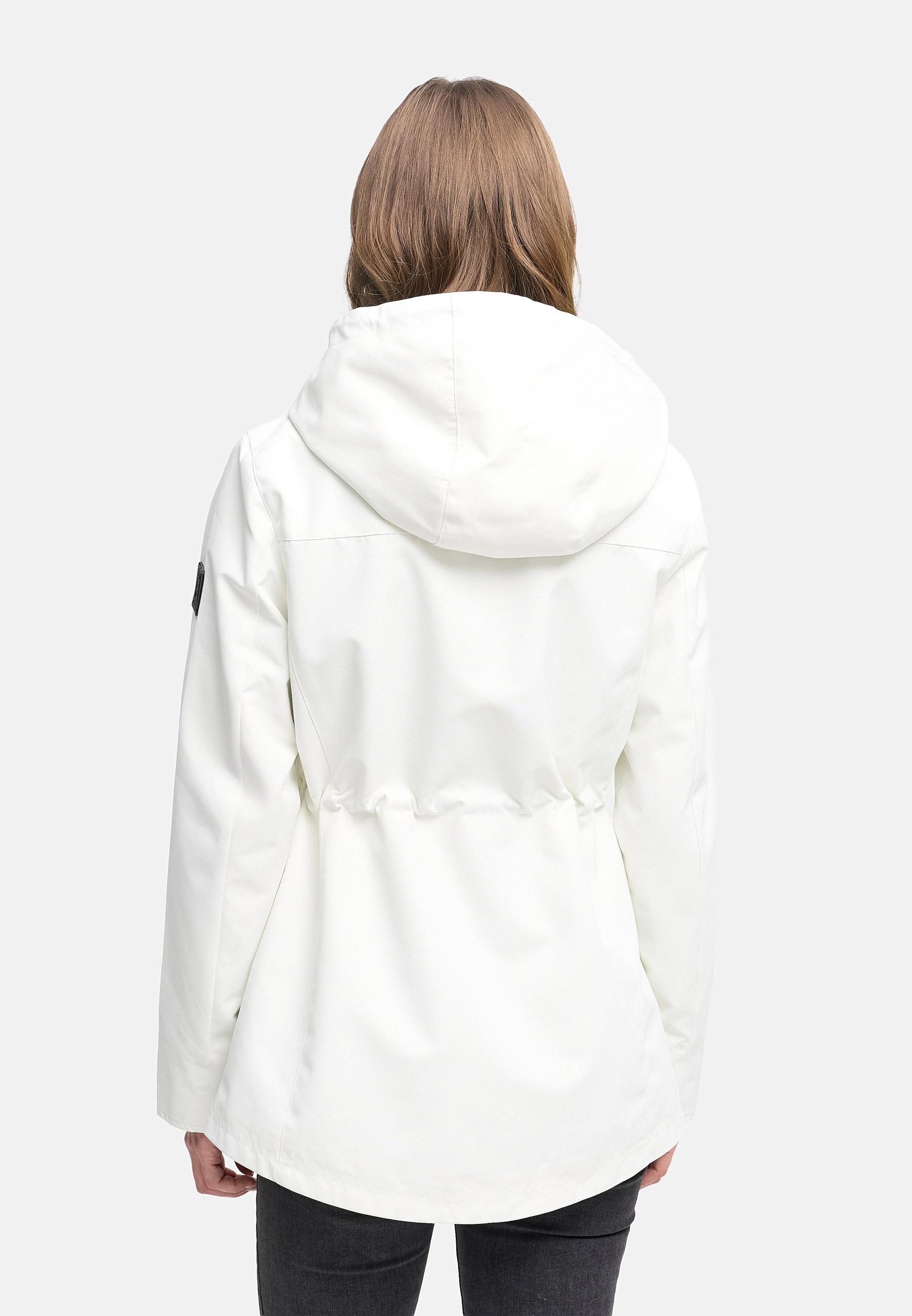 Wasserdichte Übergangsjacke mit verstellbarer Kapuze "Blumentanz 14" Offwhite