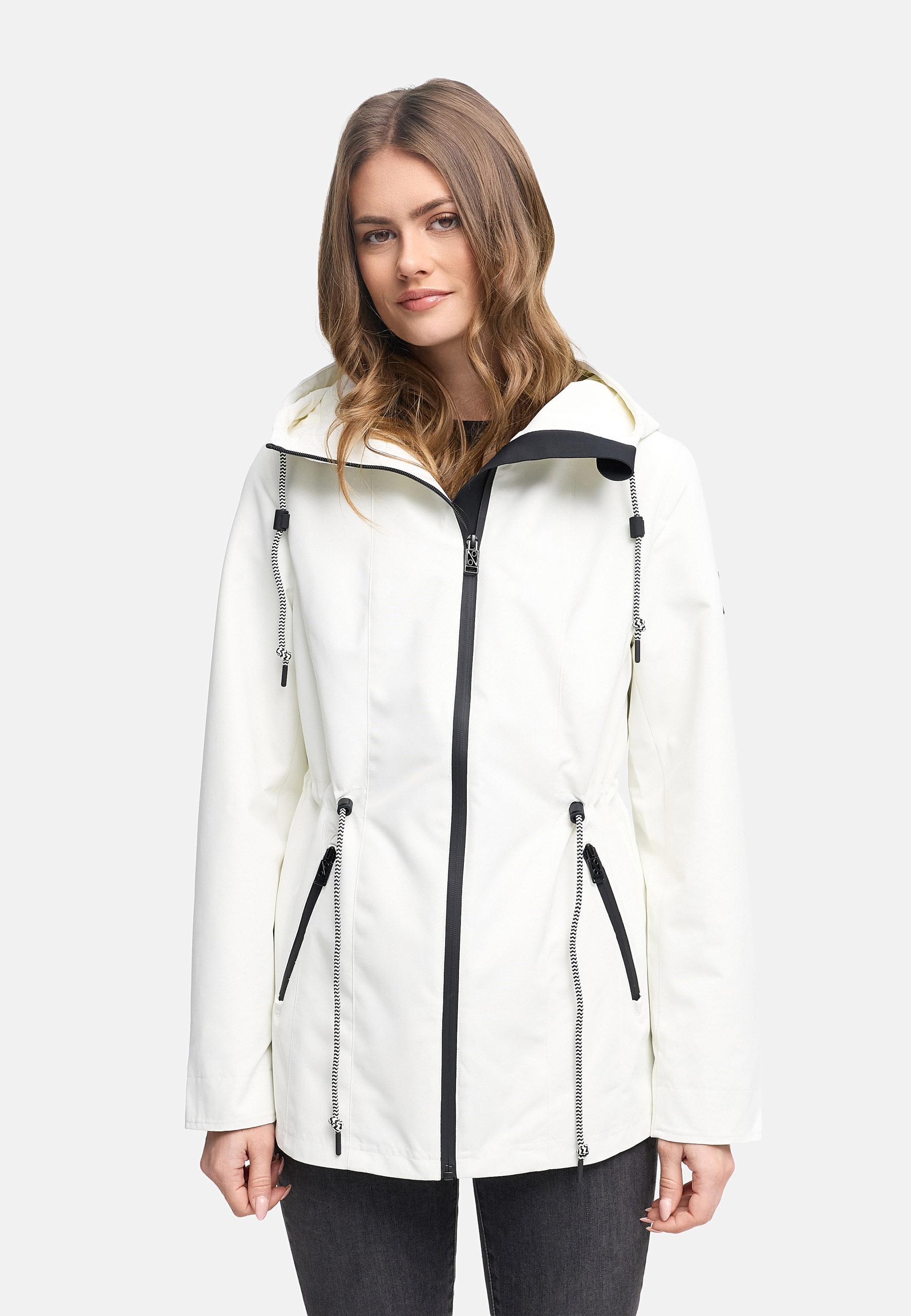 Wasserdichte Übergangsjacke mit verstellbarer Kapuze "Blumentanz 14" Offwhite