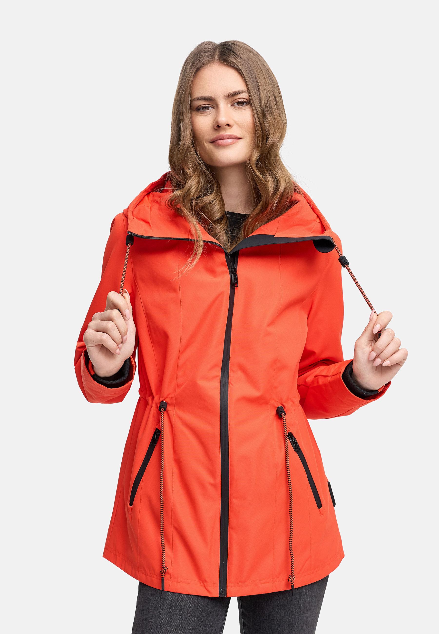 Wasserdichte Übergangsjacke mit verstellbarer Kapuze "Blumentanz 14" Spicy Orange