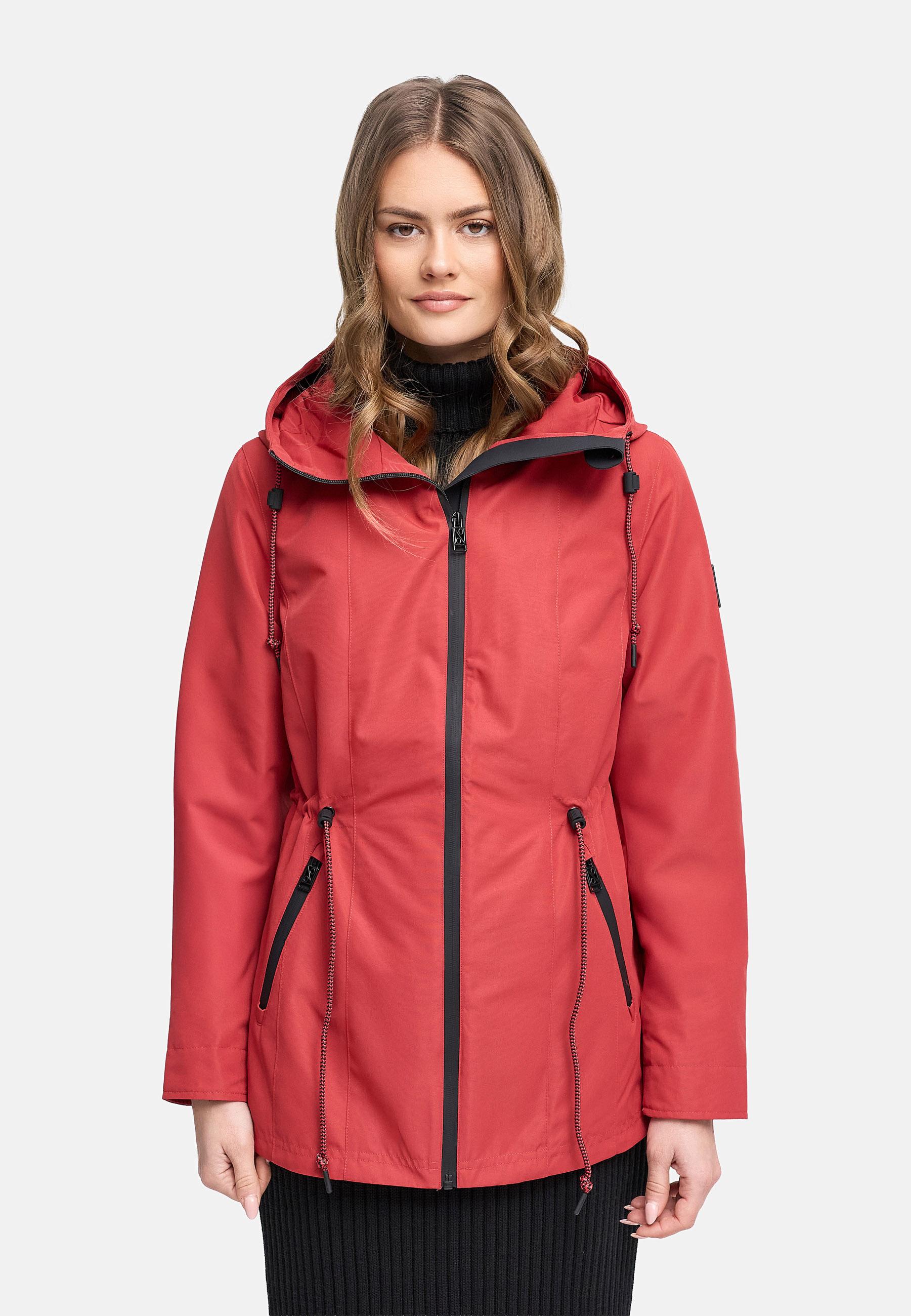 Wasserdichte Übergangsjacke mit verstellbarer Kapuze "Blumentanz 14" Velvet Red