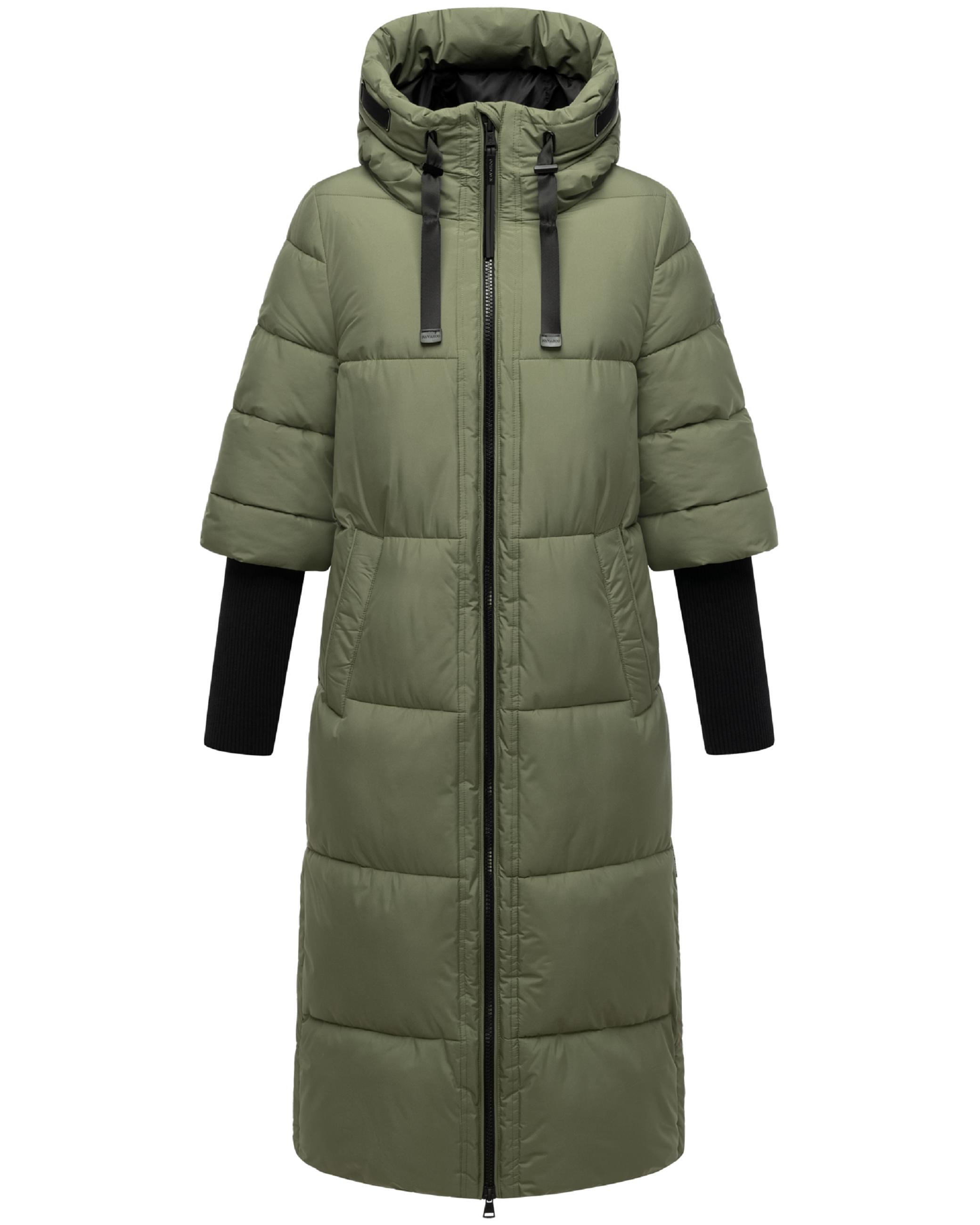 Warmer Steppmantel mit Rippstrickärmeln "Ciao Miau XIV" Olive Leaf